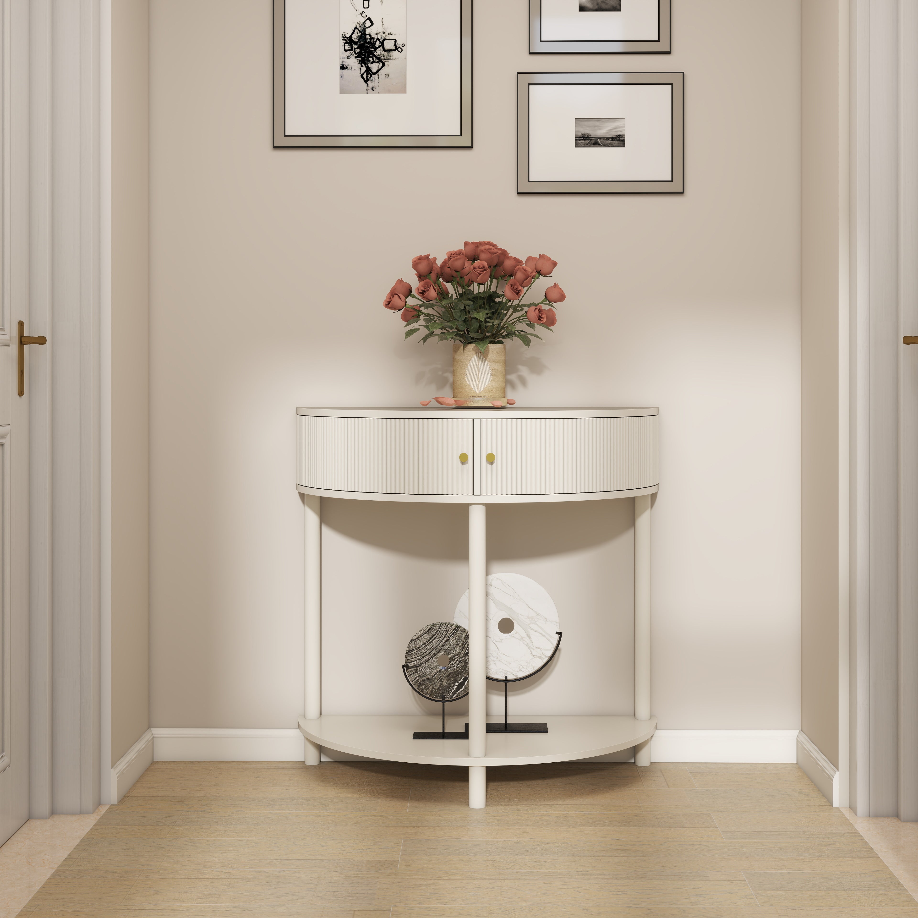Artisan-Crafted Wave-Pattern Demi-Lune Console Table