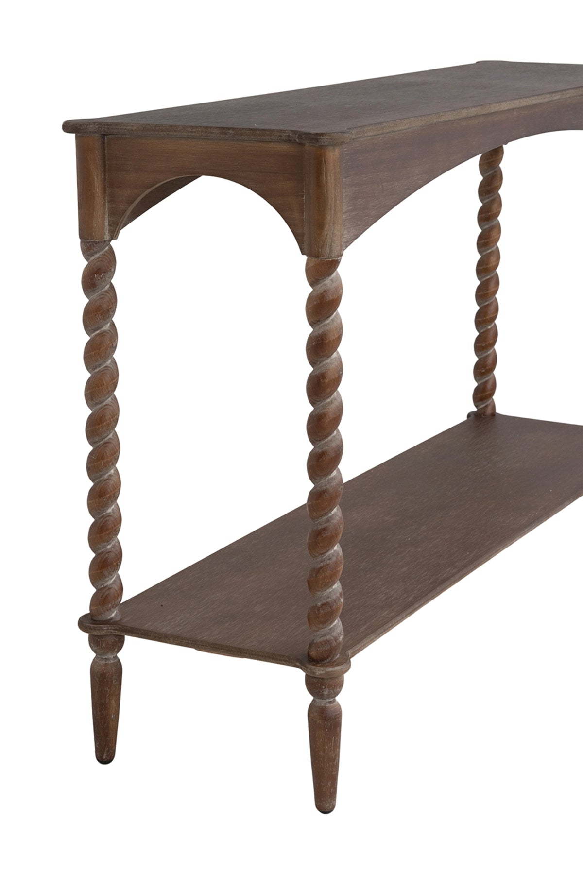 Rustic Brown Wood Console Table with Turned Spiral Legs