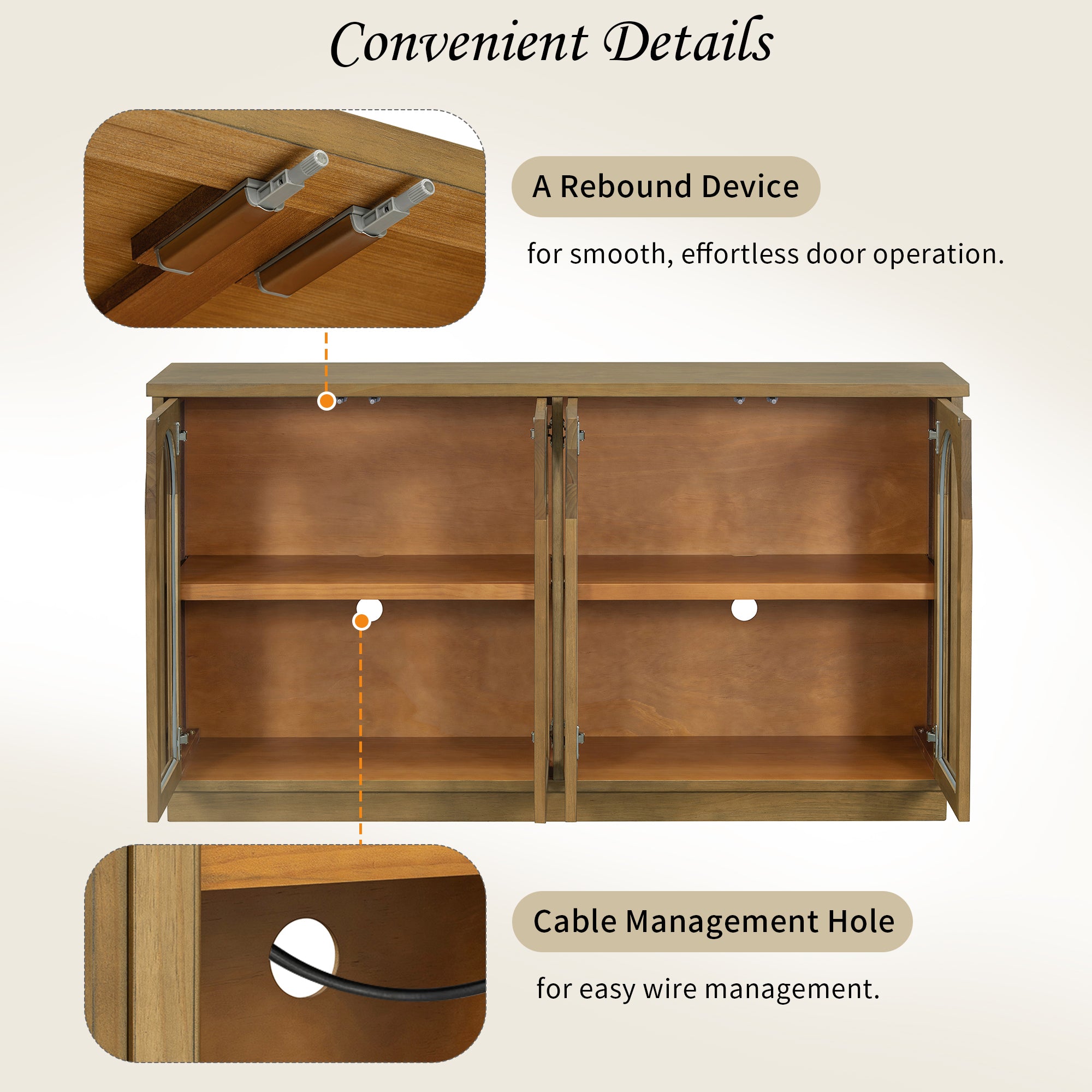 Arched Storage Cabinet with Glass Doors