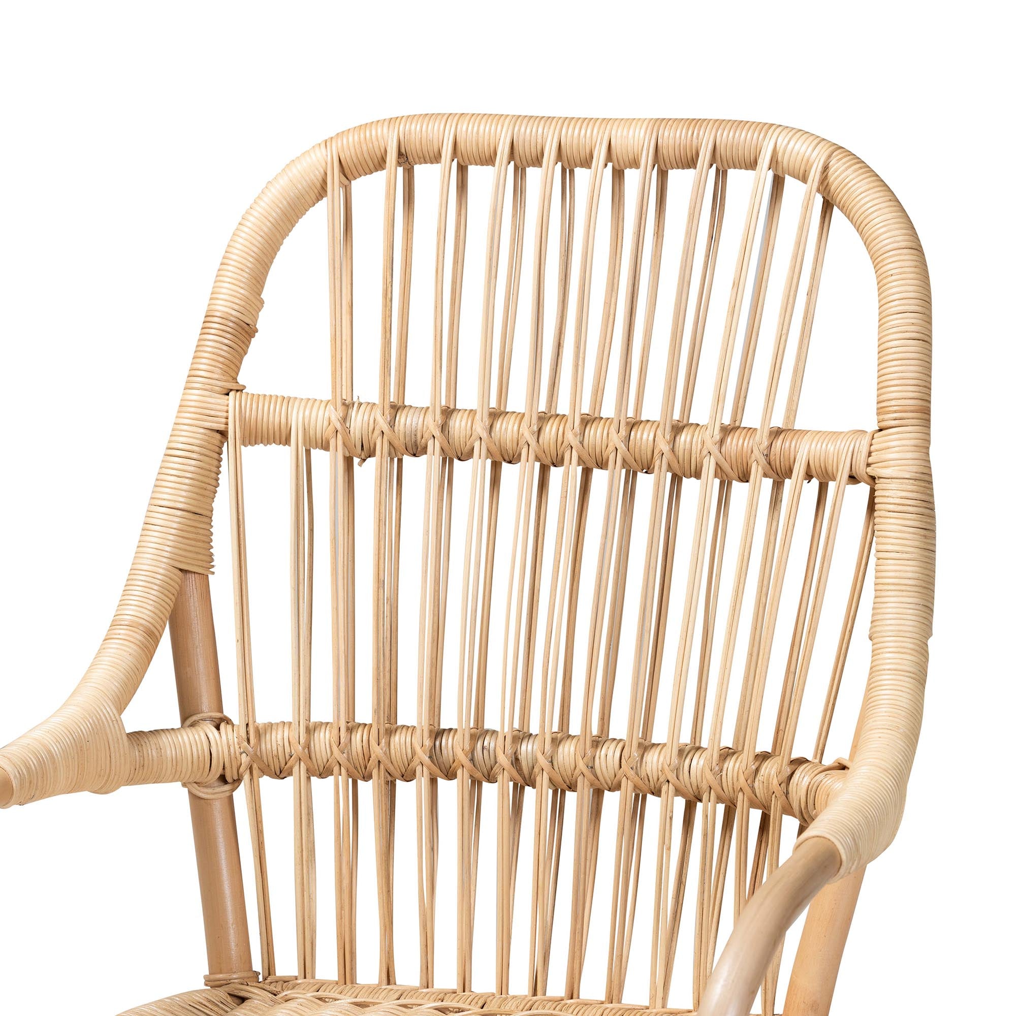 Sumatera Modern Bohemian Natural Brown Rattan Dining Chair, Set of 2