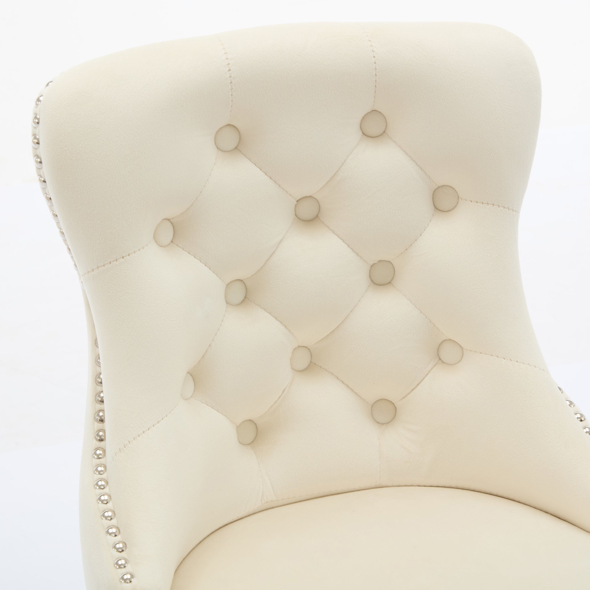 Modern Velvet Button Tufted Swivel Bar Stool with Metal Pull Ring