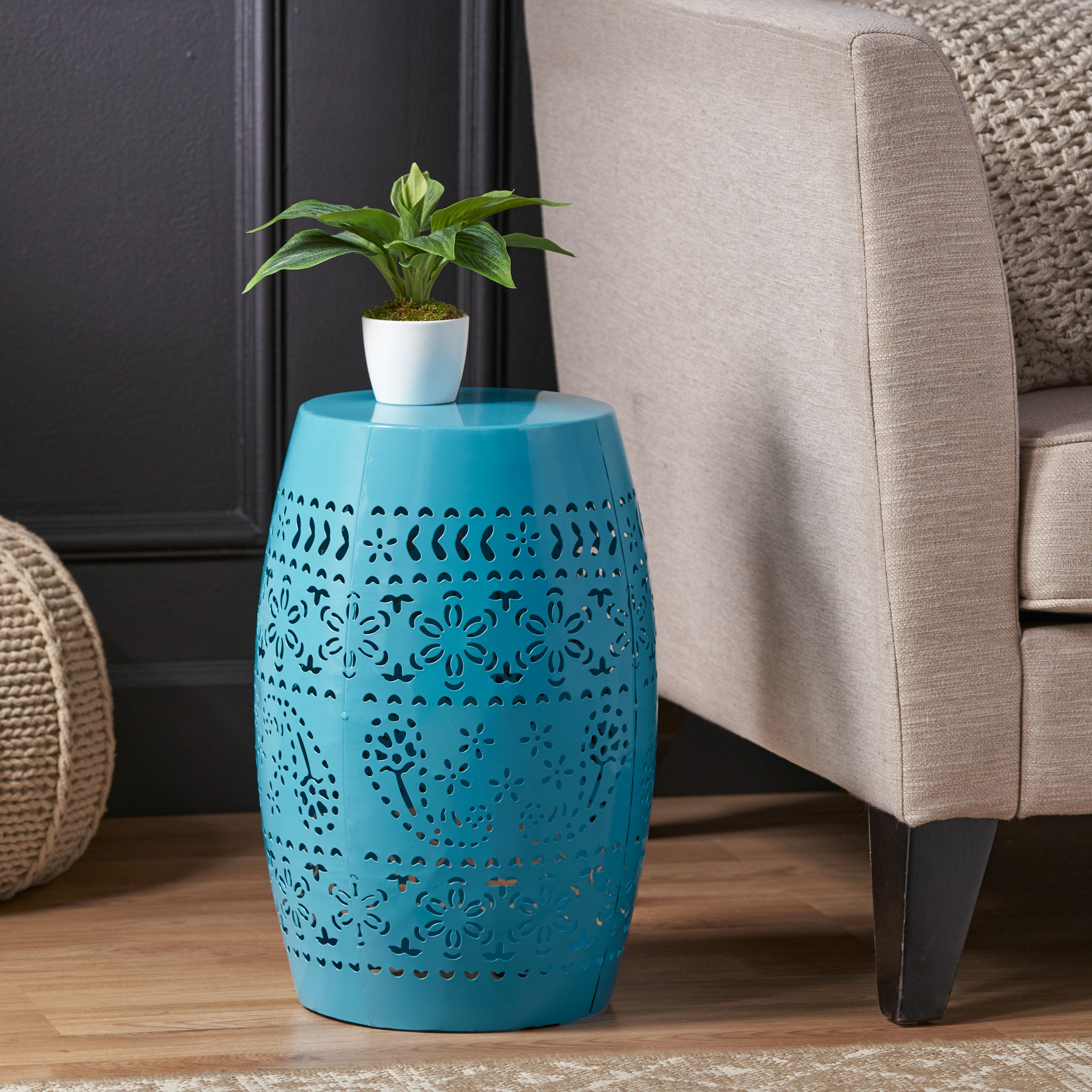 Ruby Outdoor Metal Lace Cutout Accent Table