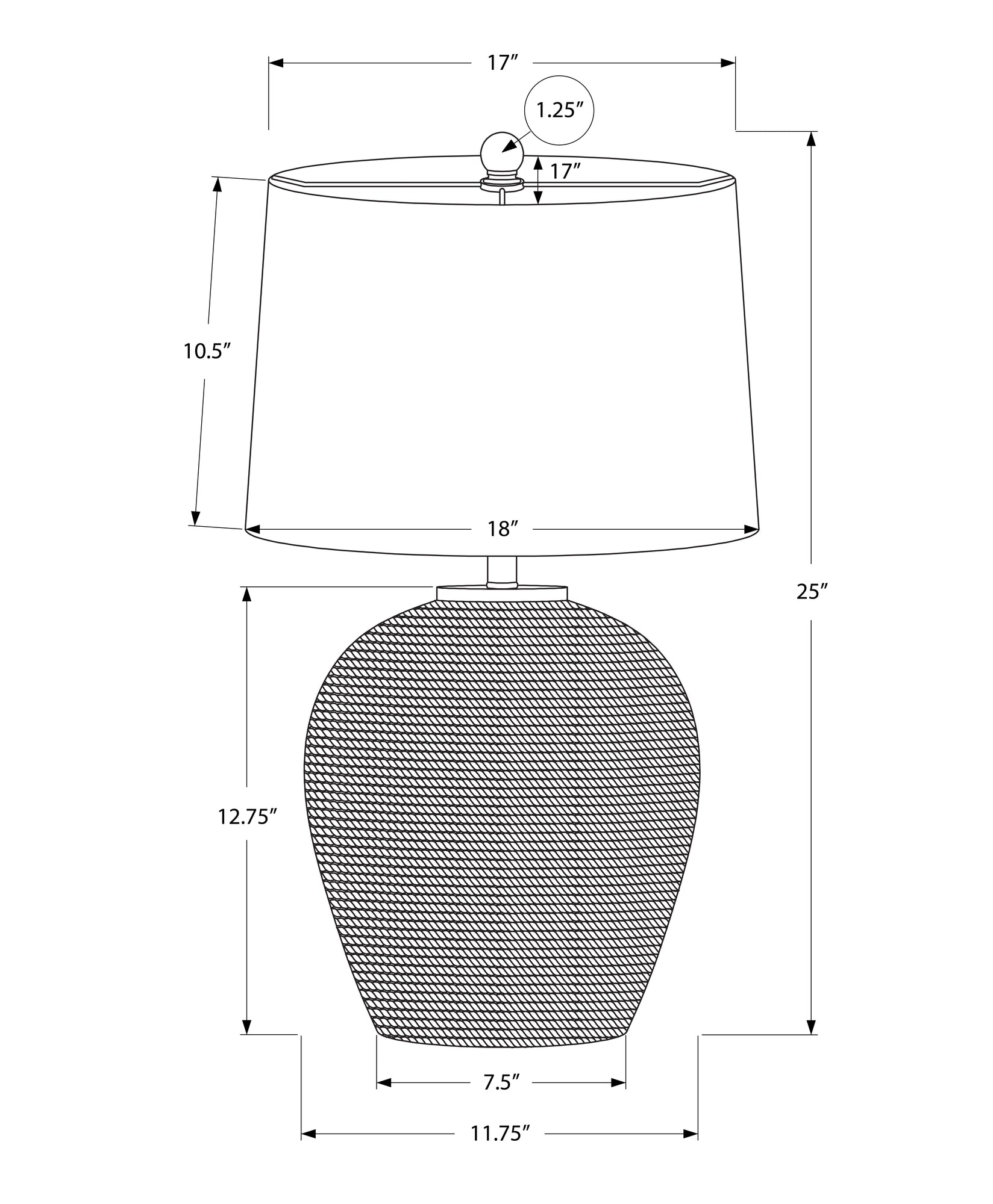 25" Table Lamp with Rattan Base and Linen Drum Shade