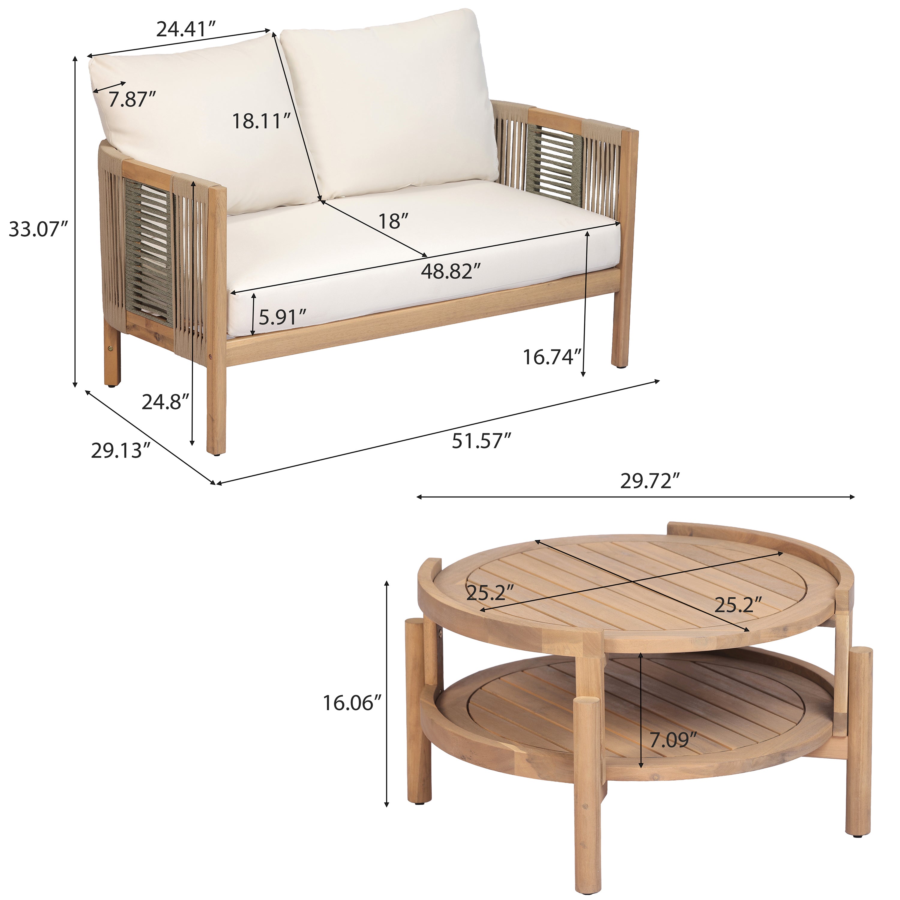Potter 4-Piece Outdoor Acacia Wood Conversation Set