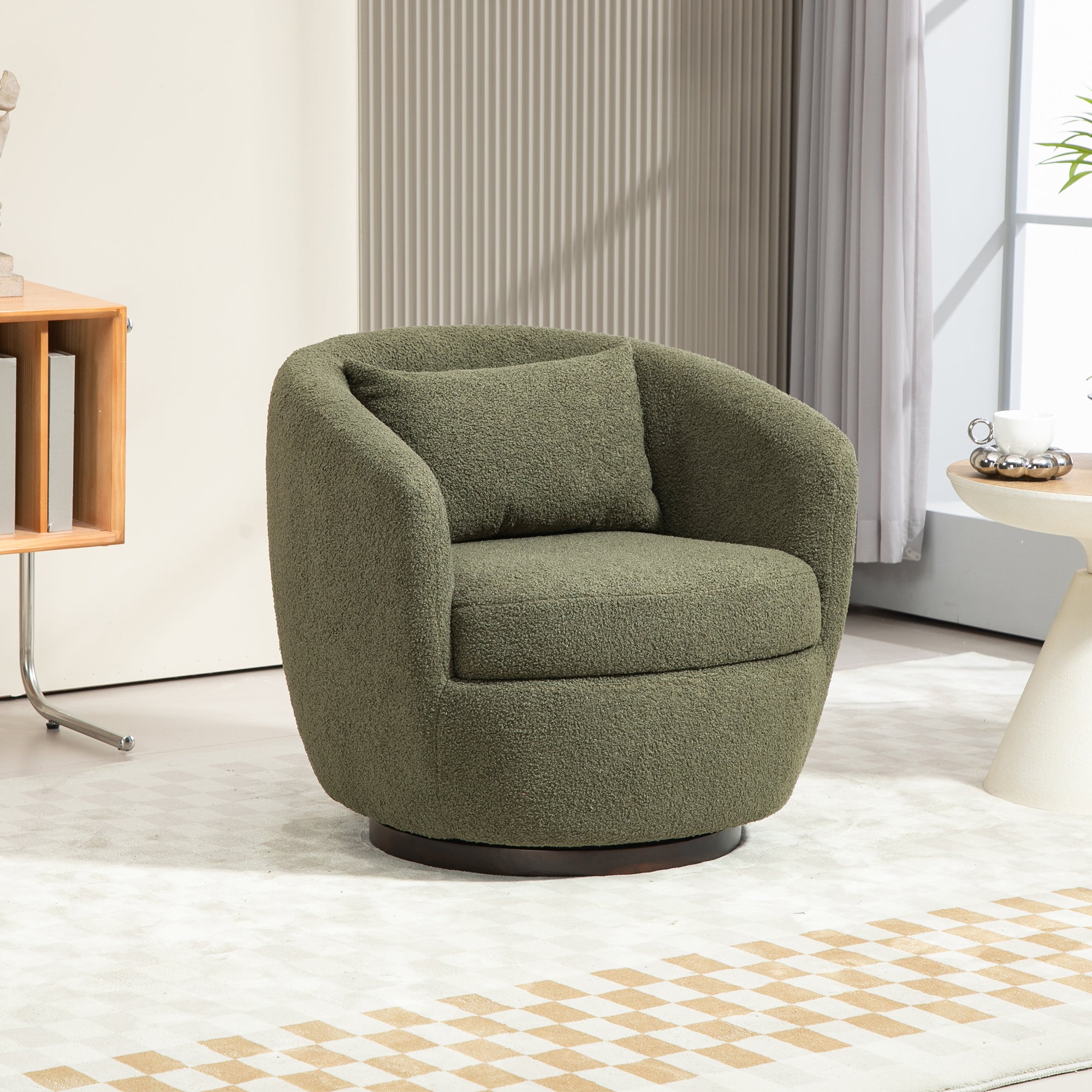 Upholstered Swivel Barrel Chair with Metal Base and Storage