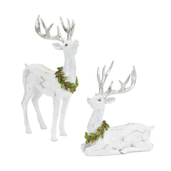 White-Deer-Figurine-with-Silver-Antler-and-Wreath-Accent-(set-of-2)-White-Decor