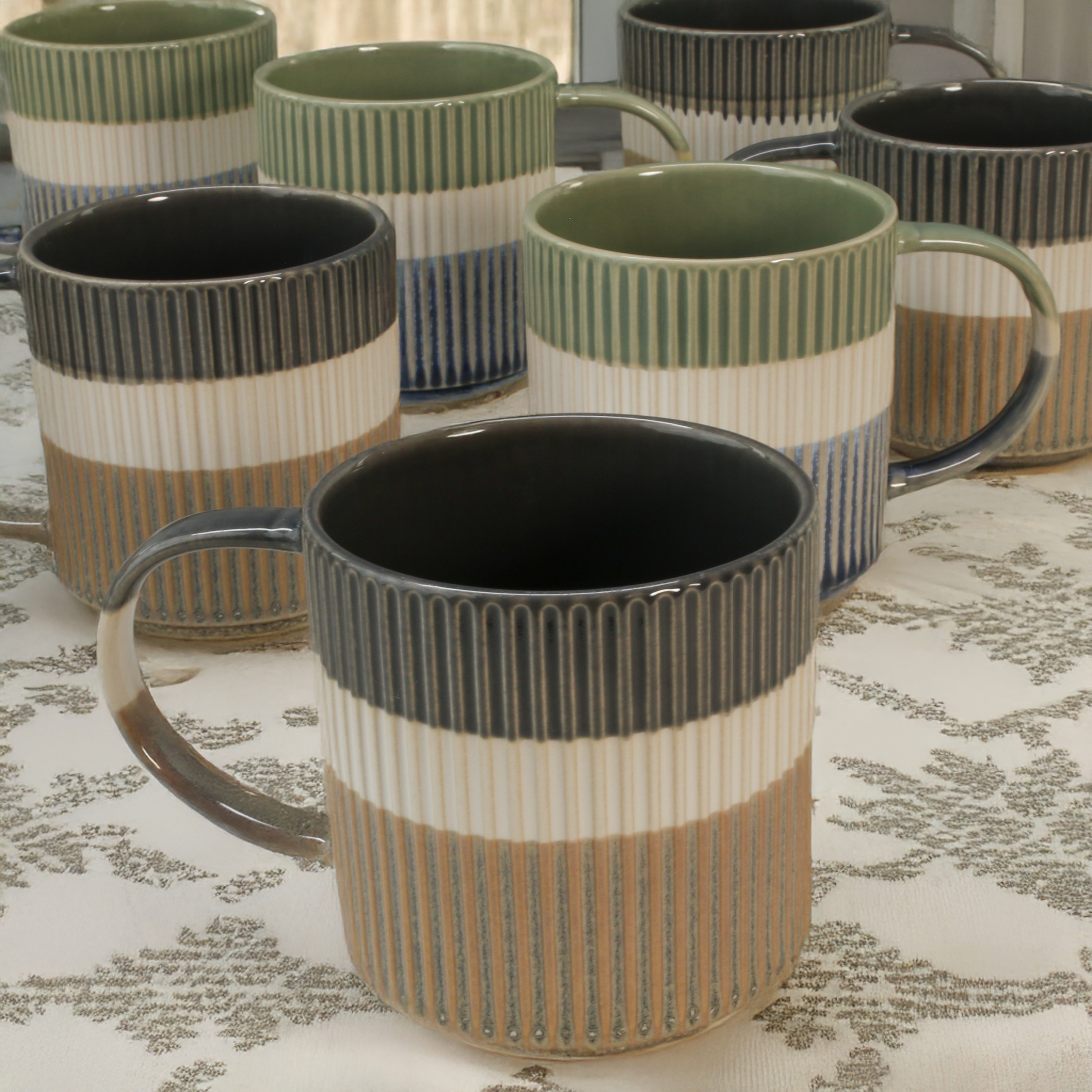 Tri-Color Mugs, 8-Piece Set