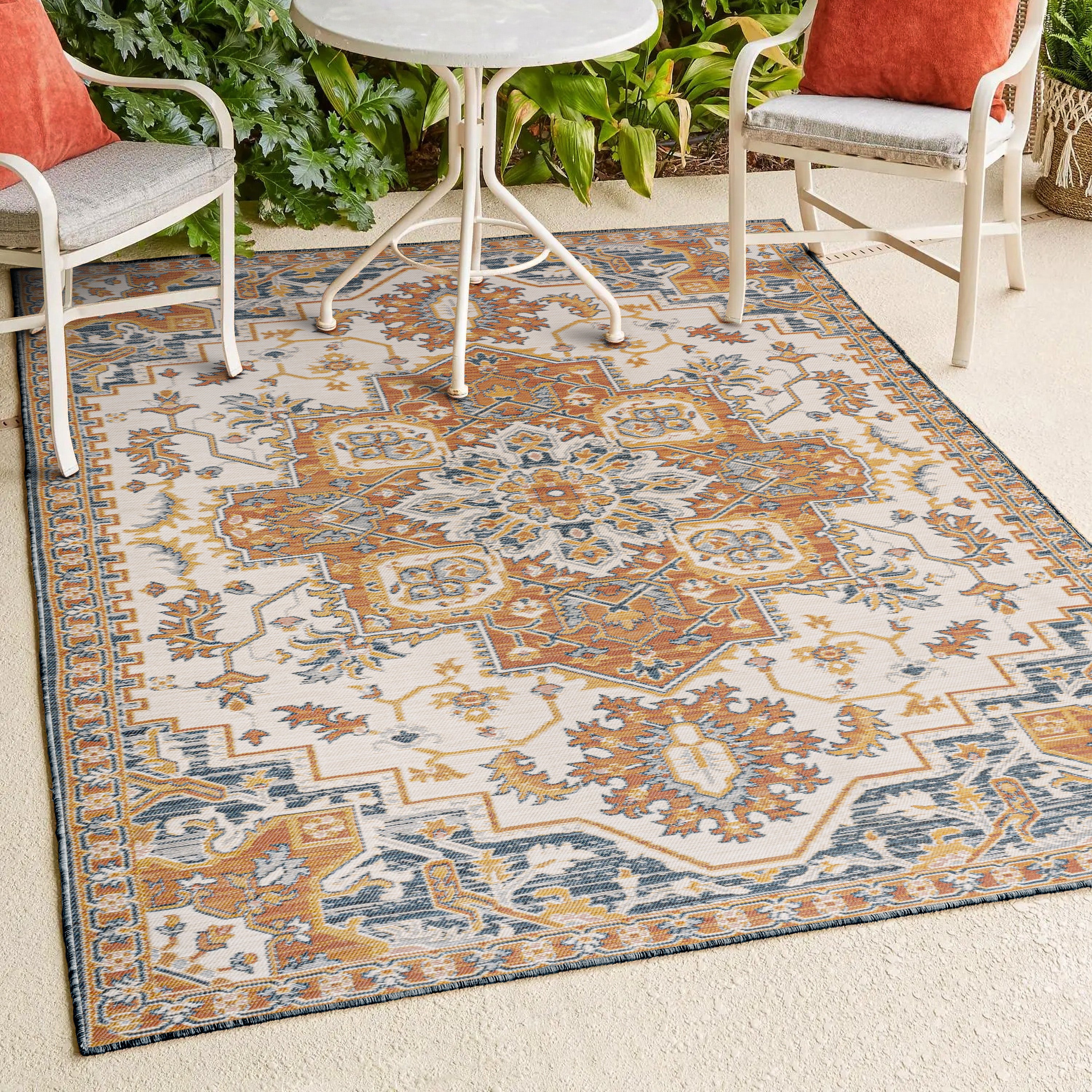 Bijan Traditional Vintage Medallion Reversible Machine-Washable Indoor/Outdoor Runner Rug