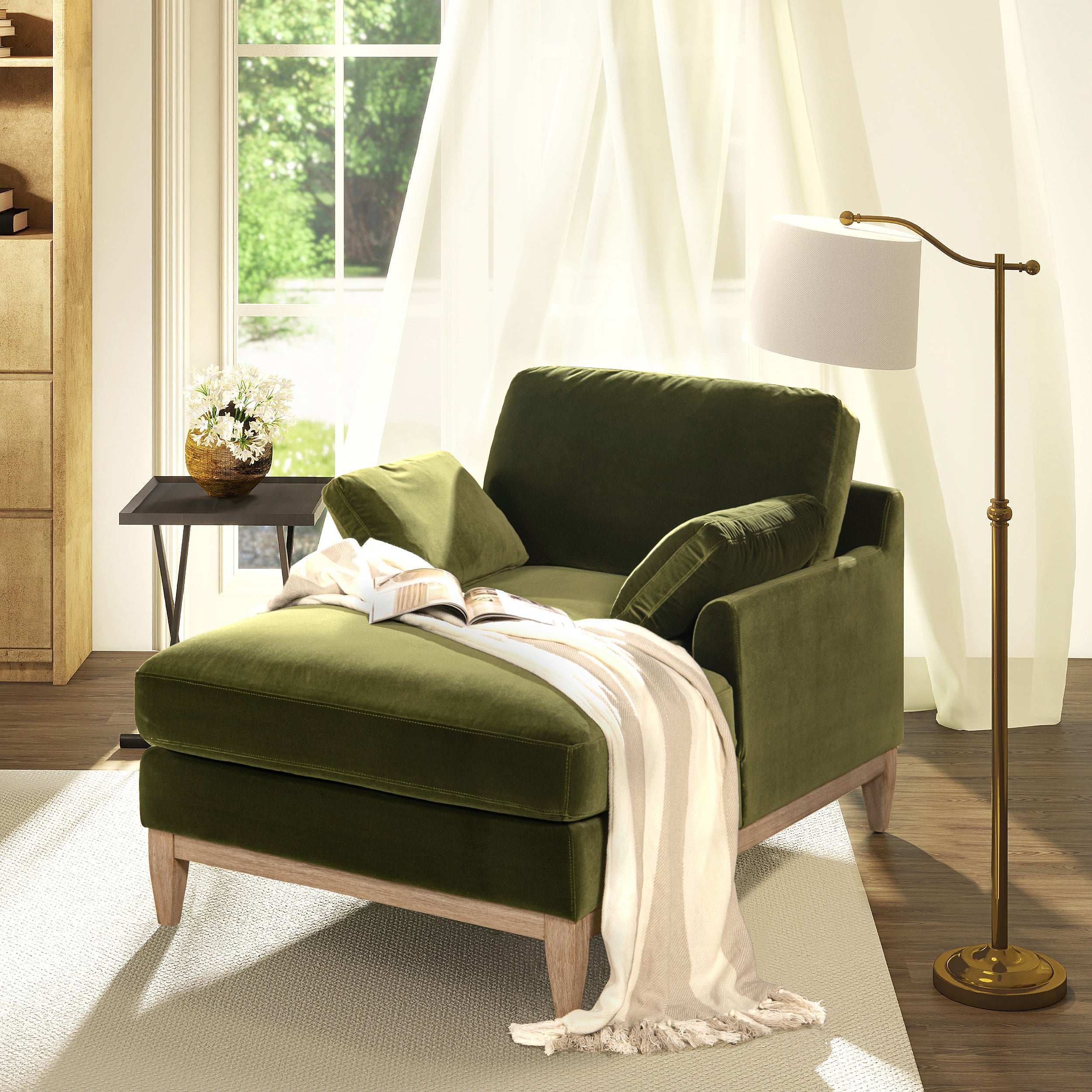 Brooding 62" Upholstered Chaise Lounge Chair with Reversible Cushions