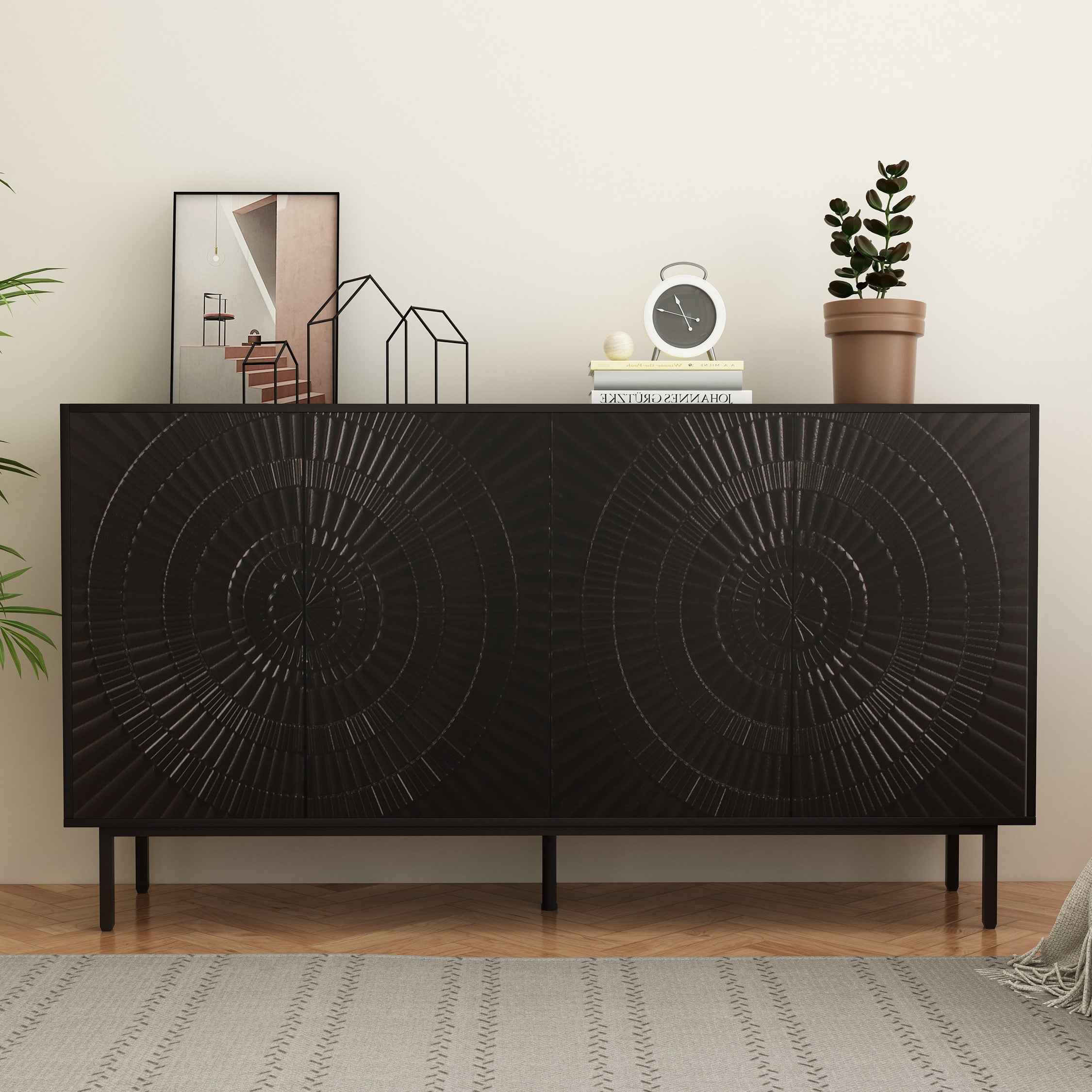 Modern Black Wood Sideboard