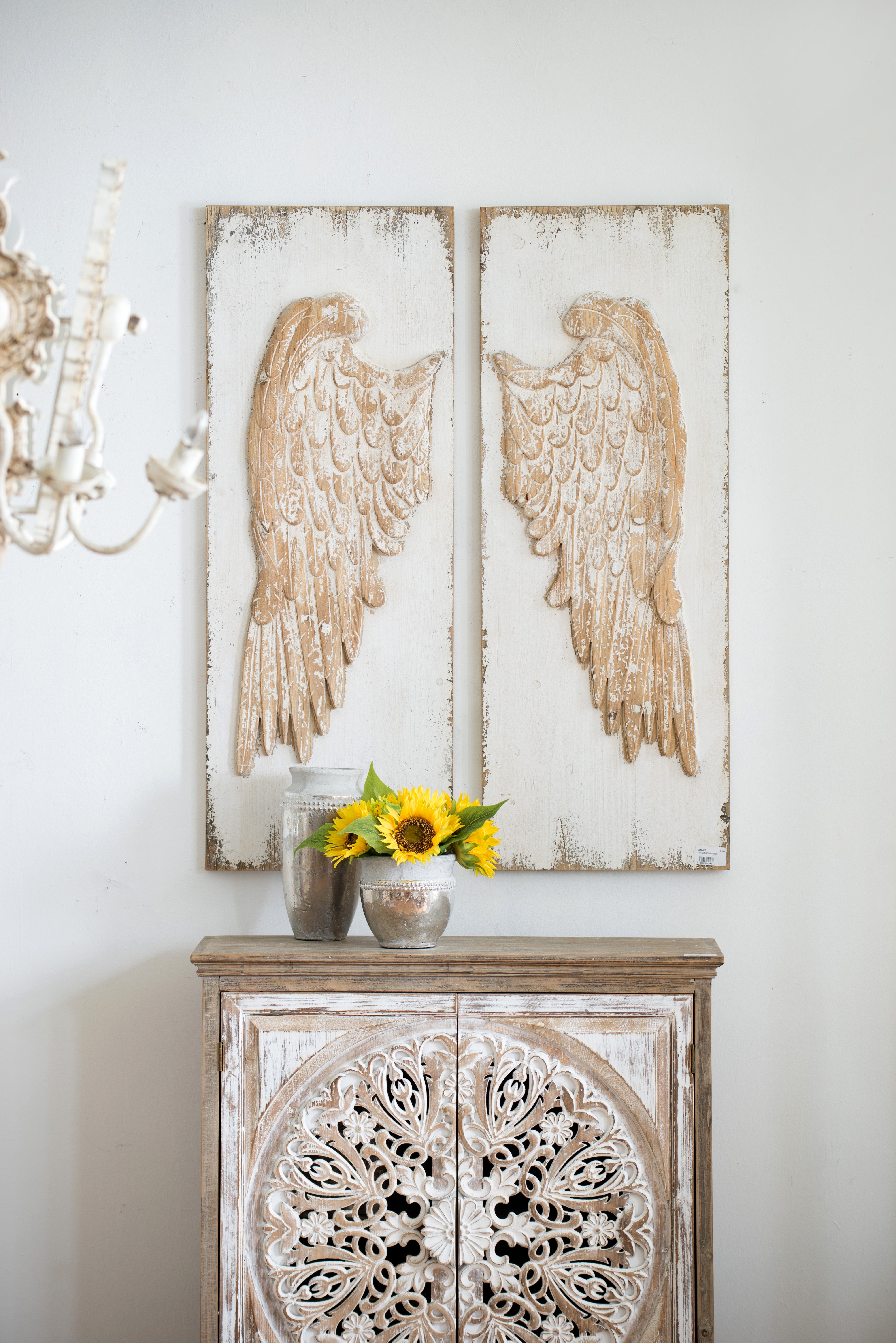 Rectangle Wall Decor with Feather Wing Panels, Set of 2