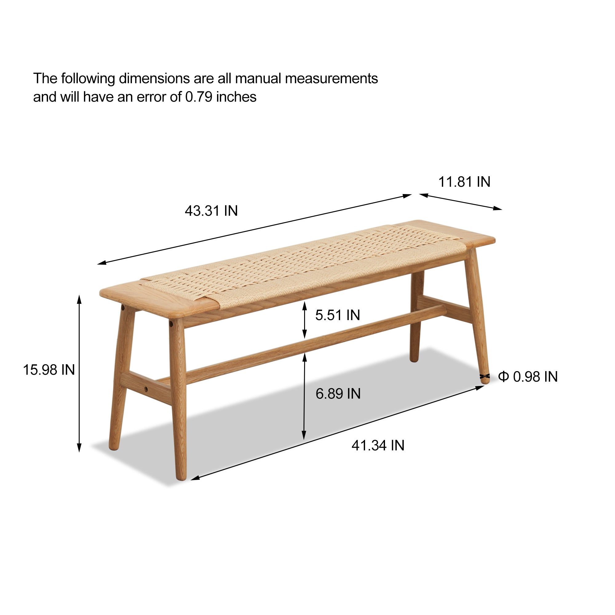 Woven Design Natural Oak Wood Dining Bench