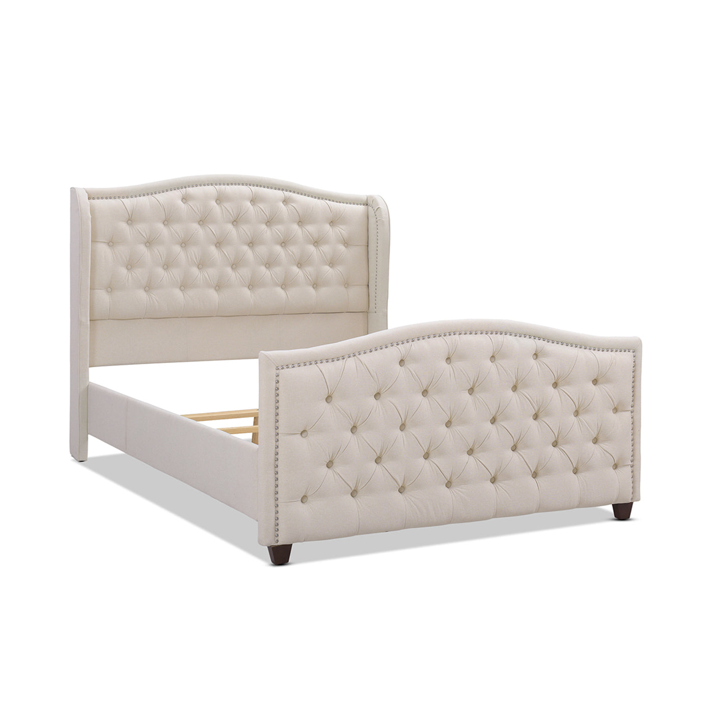 Queen Size Upholstered Bed with Button Tufting and Nailhead Trim