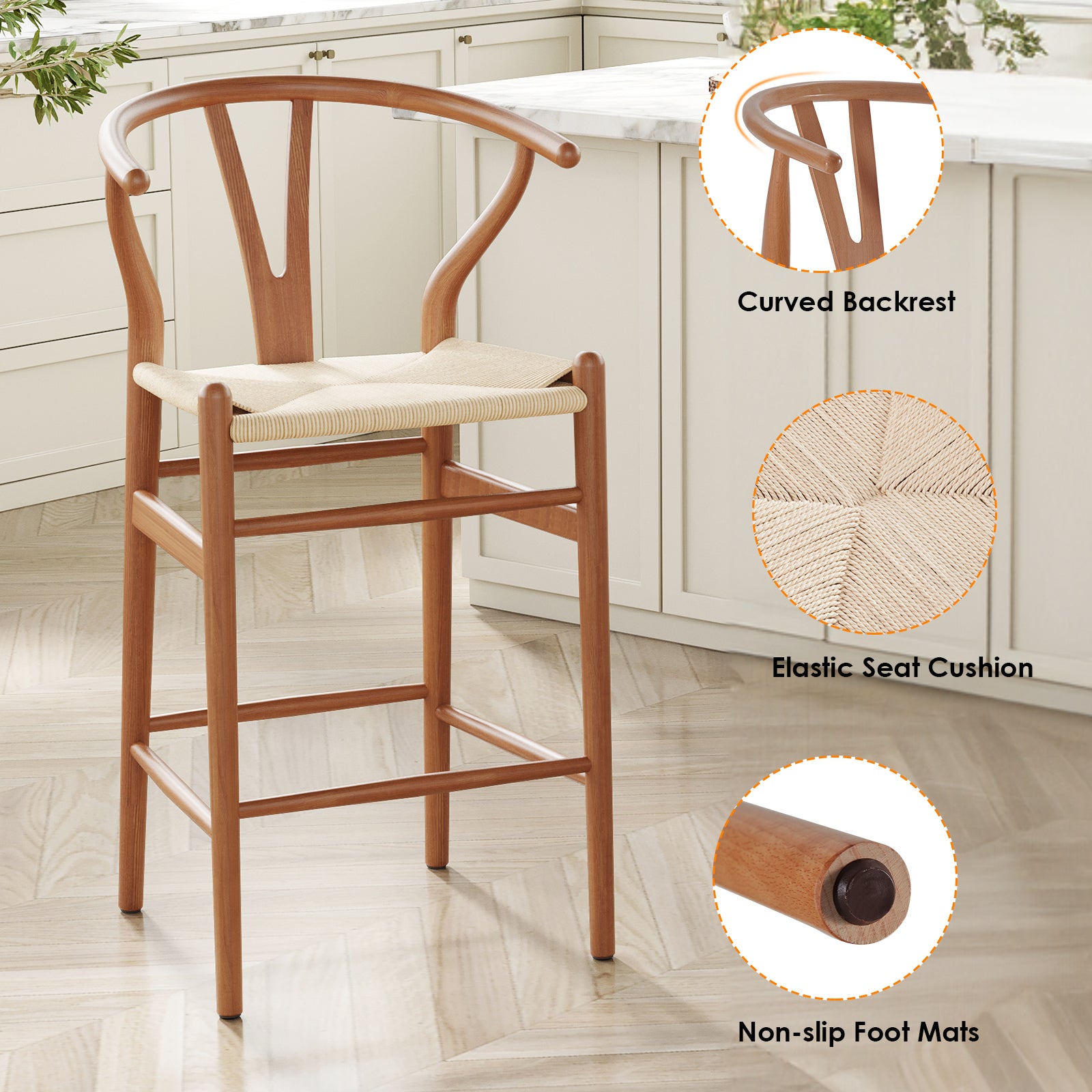 Wishbone Counter Height Barstool with Woven Seat