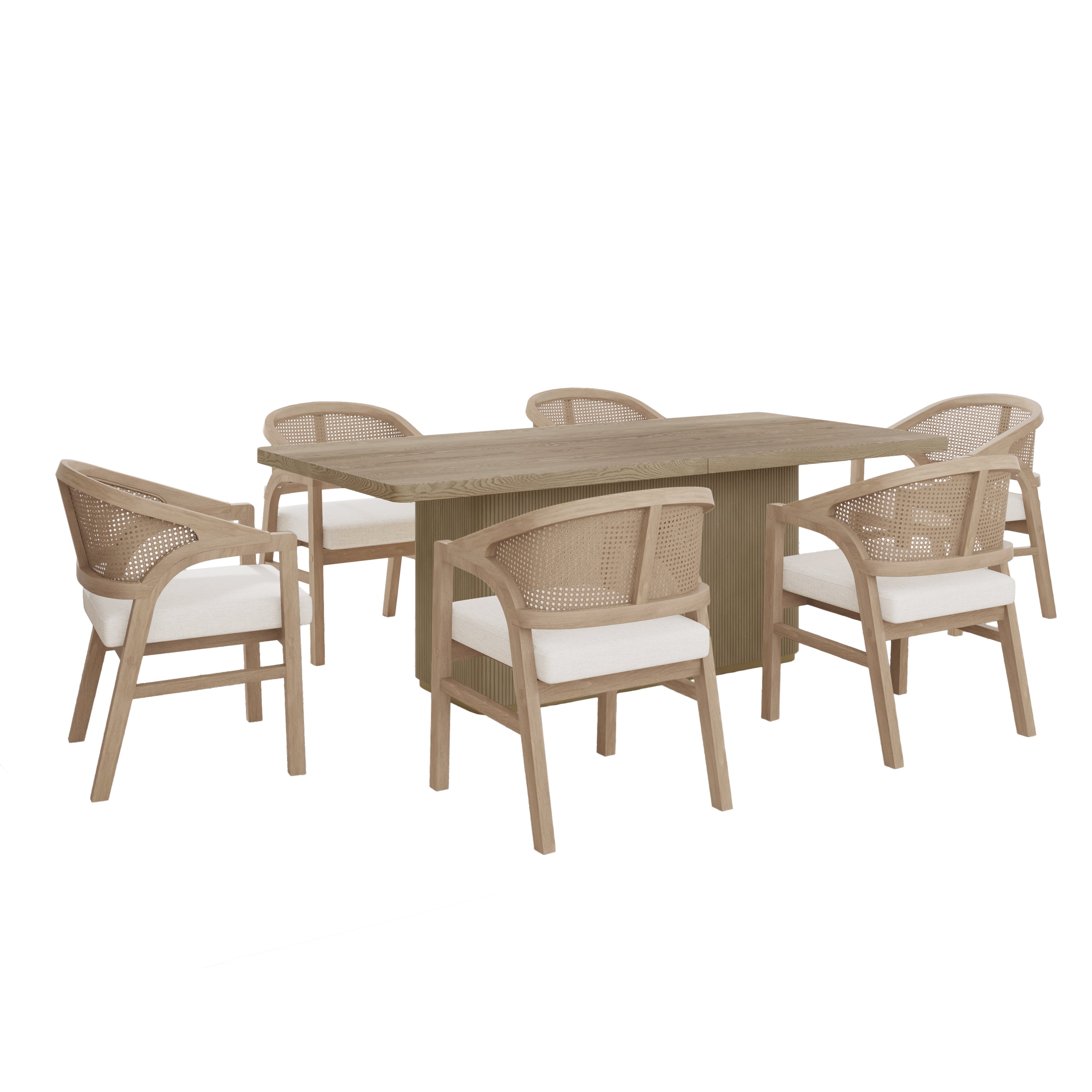 Briarwood 7-Piece Wood Upholstered Dining Set with Rattan Back Chairs