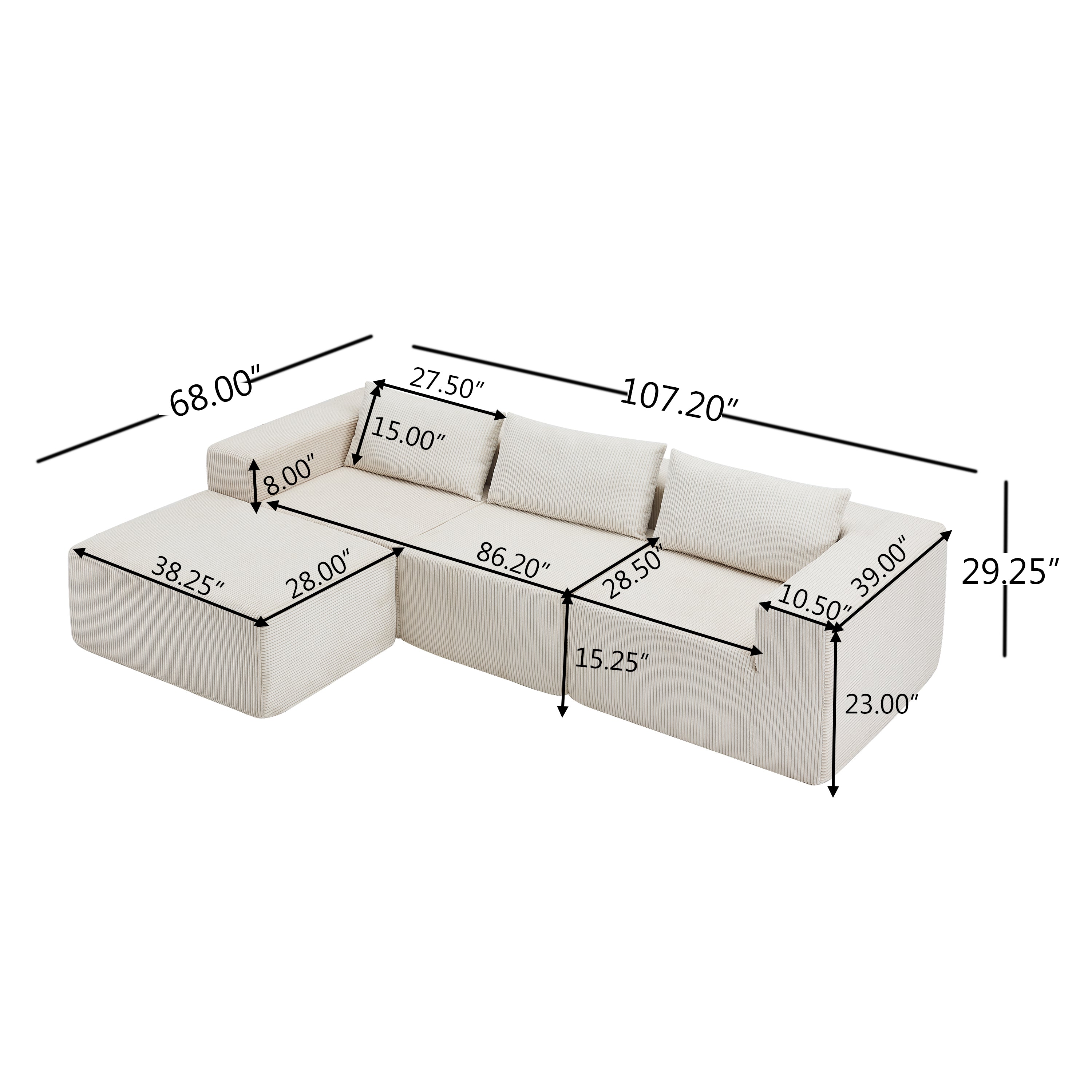 107" Compressed Sectional Sofa
