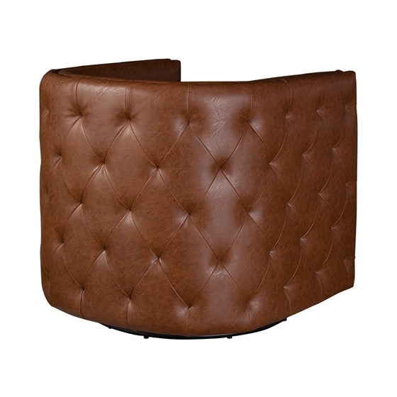 Barrel Swivel Chair with Button Tufting and Nailhead Trim