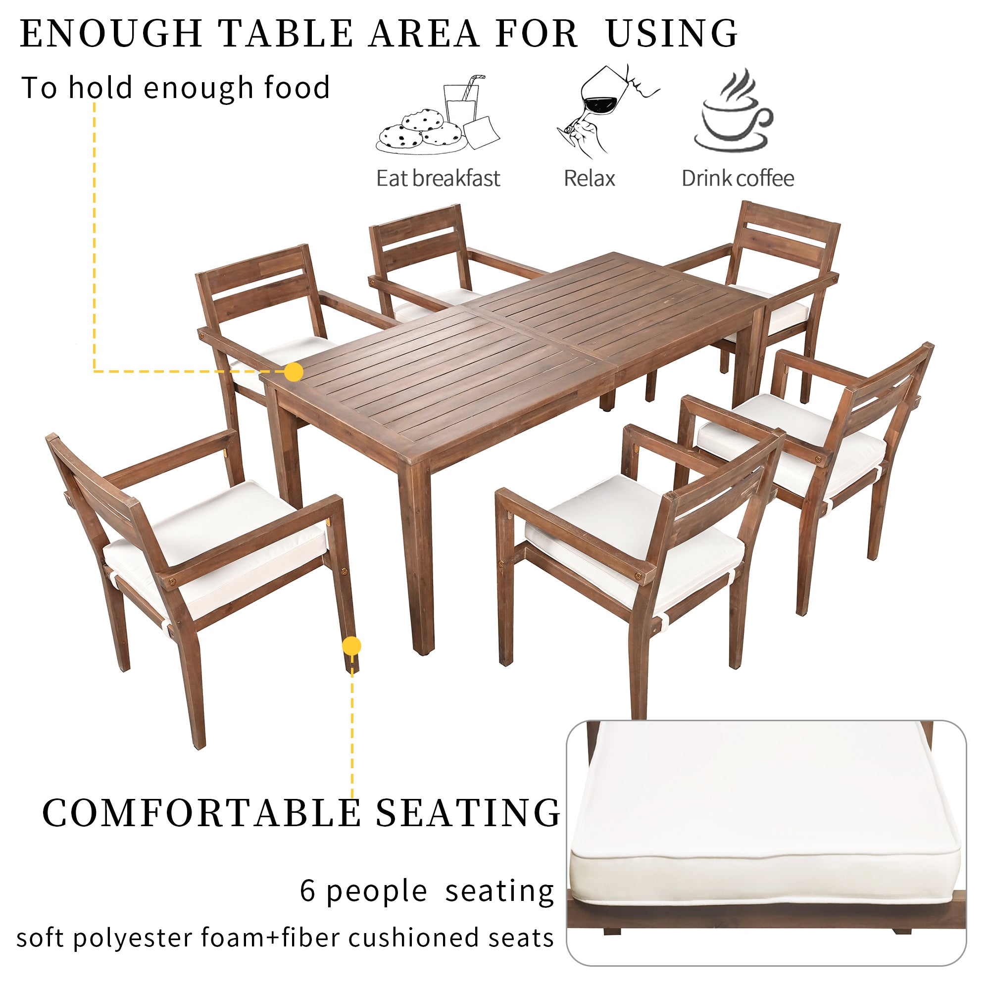 Acacia Wood Outdoor Dining Set with Table And 6 Chairs
