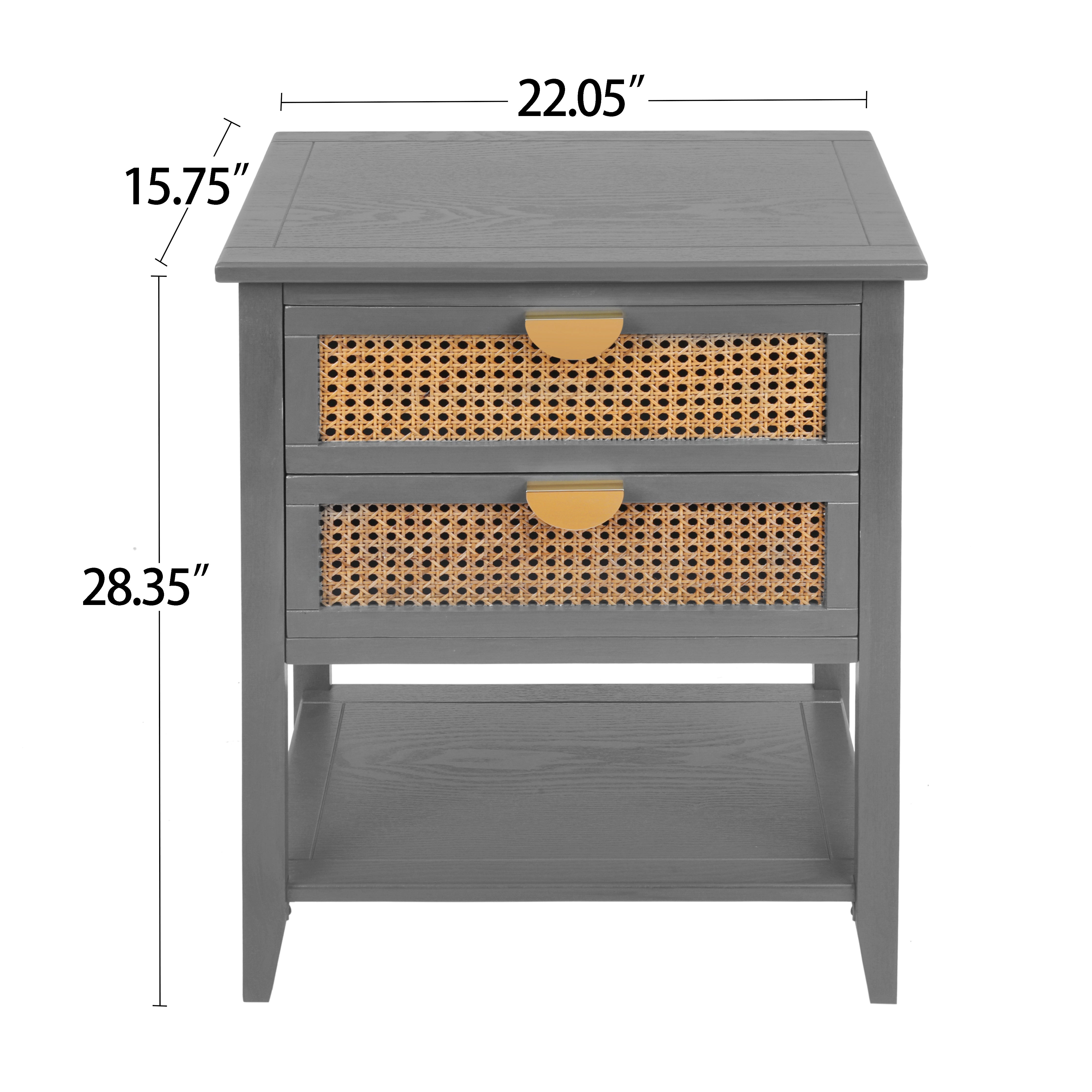 2-Drawer Side Table with Natural Rattan Drawers