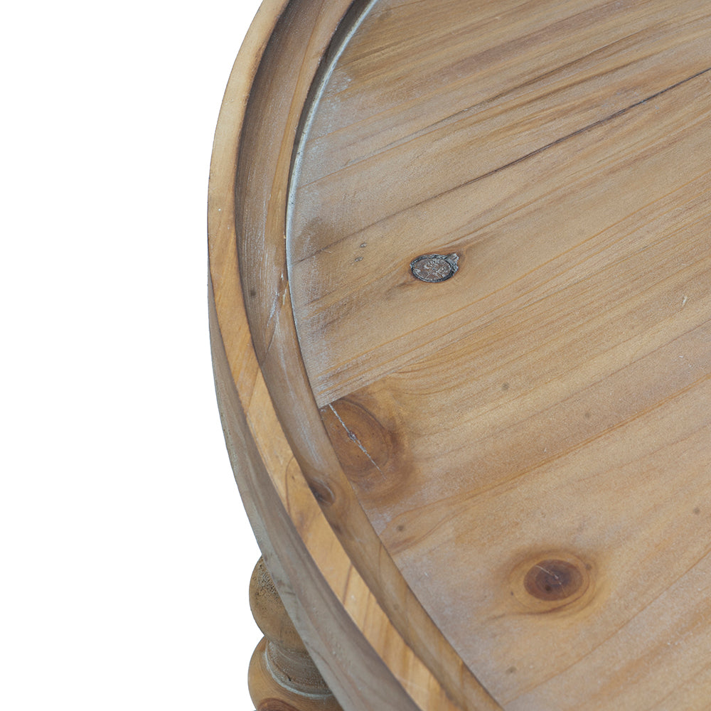 Round End Table with Bottom Shelf and Turned Legs