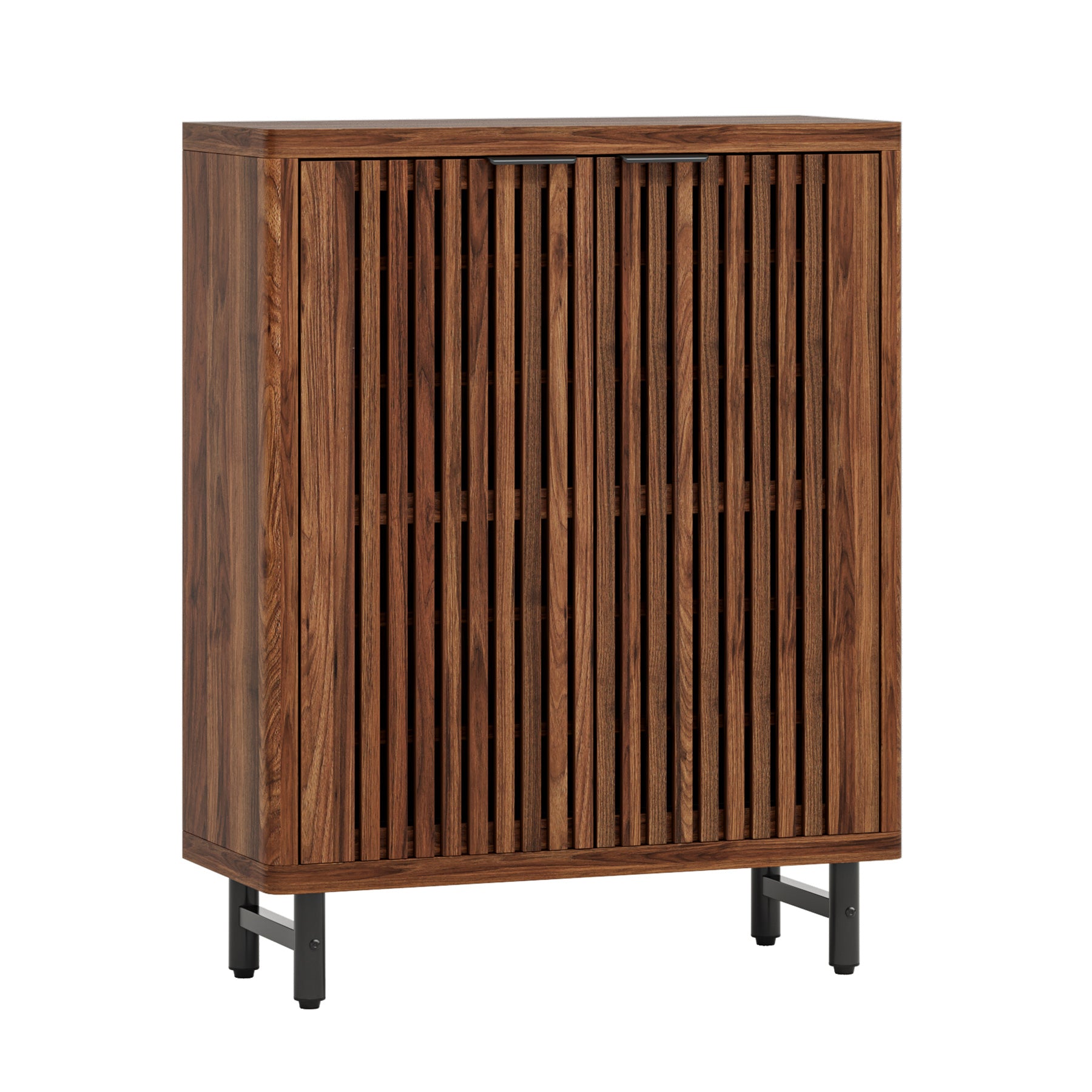 Modern Black Wooden 6-Tier Shoe Cabinet with Louvered Doors