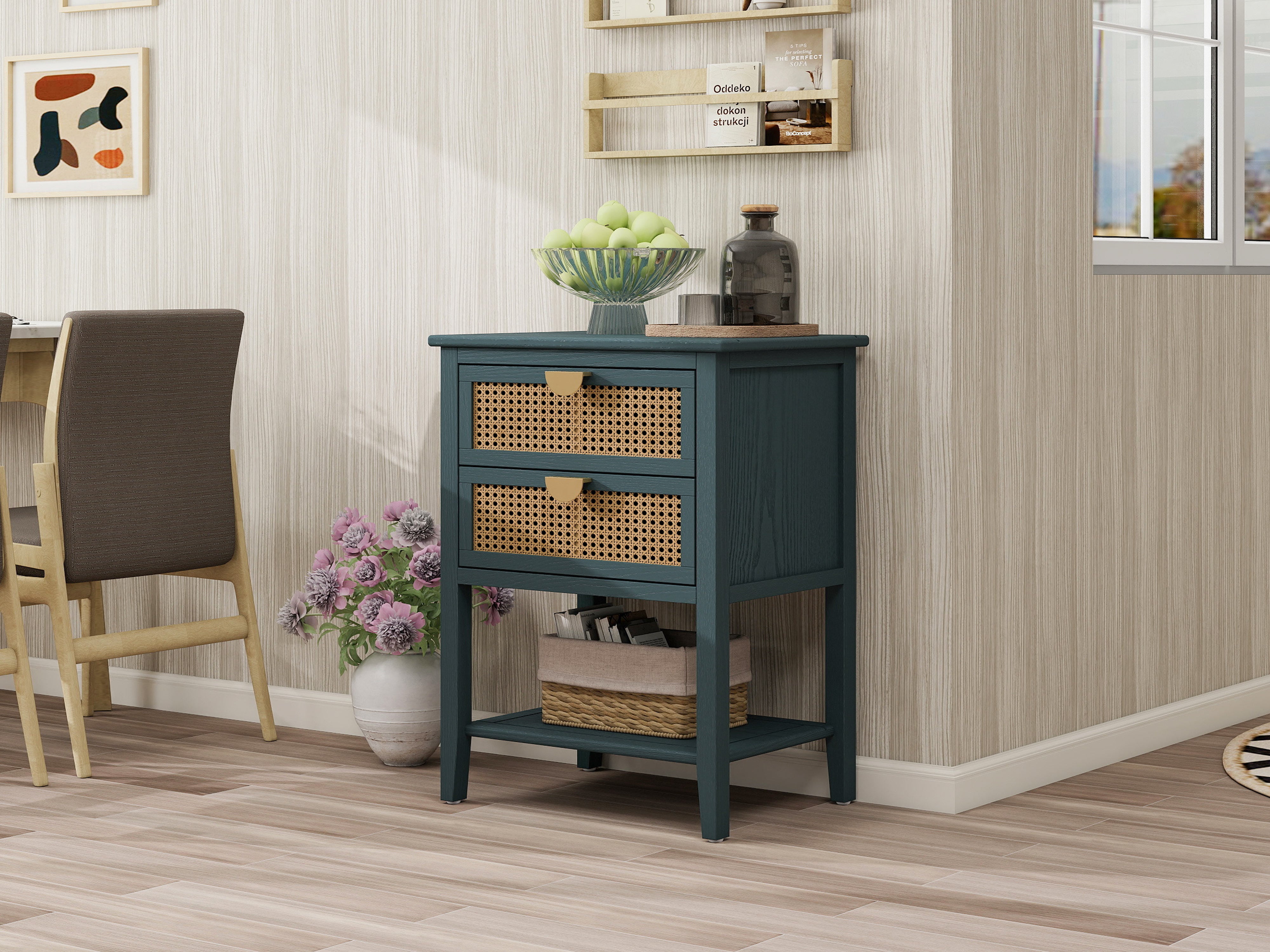 2-Drawer Side Table with Natural Rattan Drawers