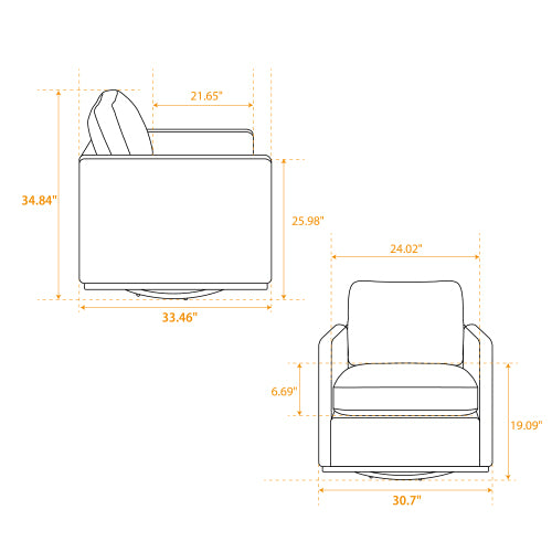 Upholstered Swivel Chair with Square Arms and Metal Base