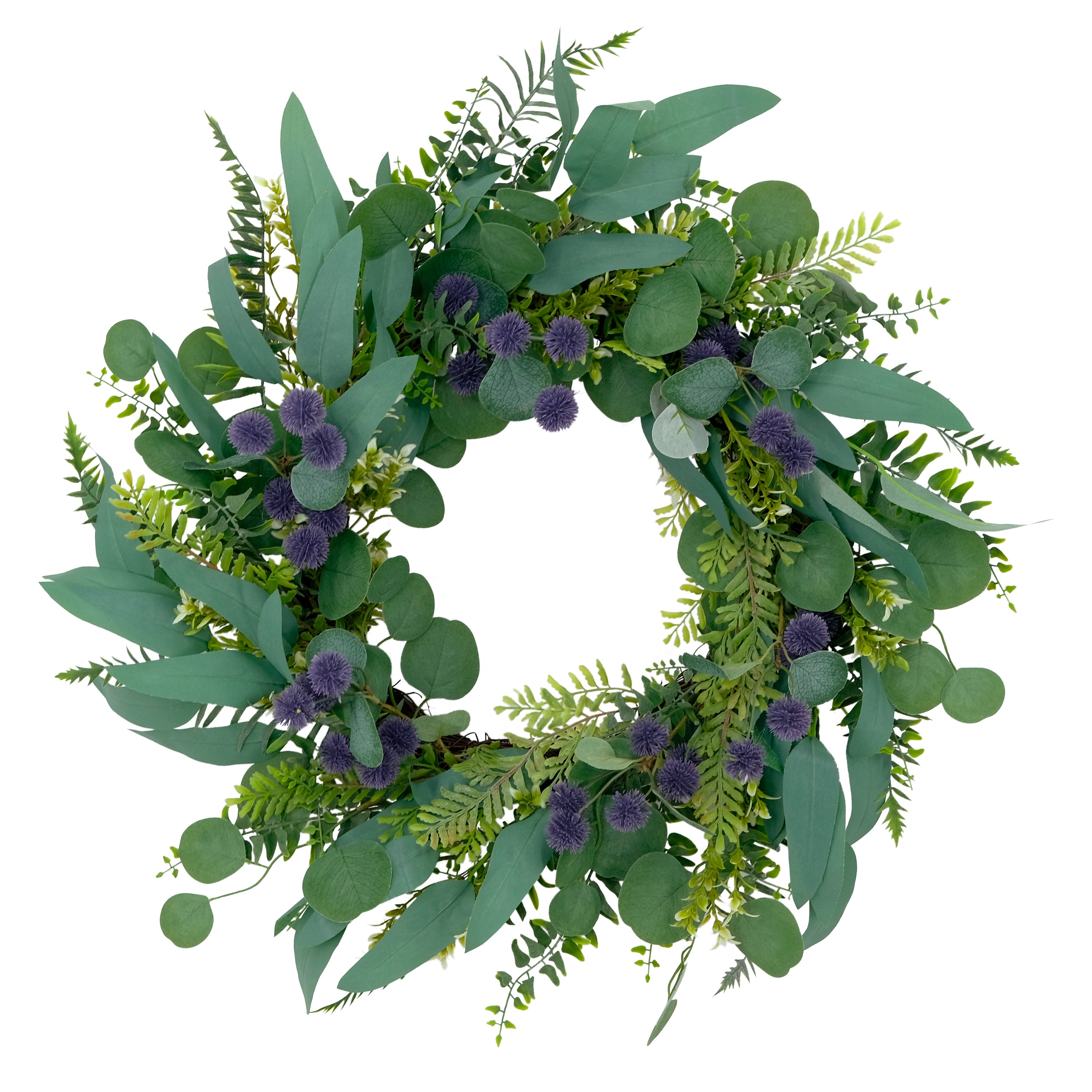 24" Artificial Green and Purple Echinops Floral Spring Door Wreath