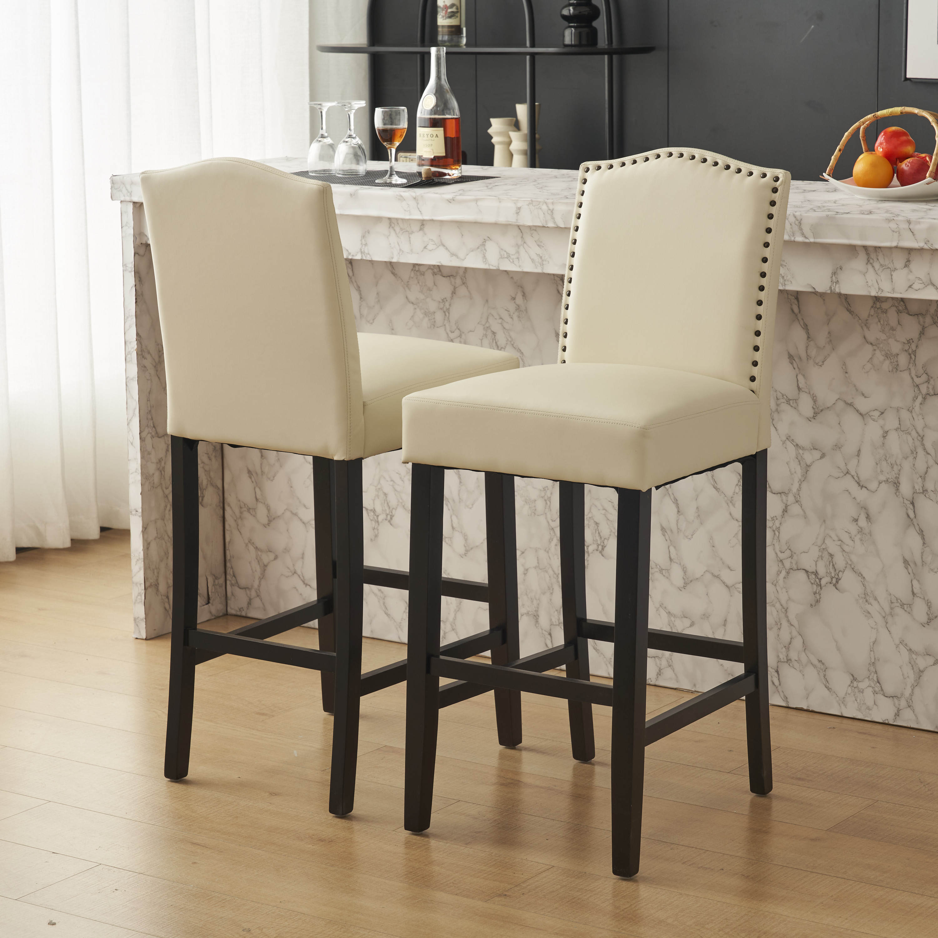 Upholstered Counter Stools with Rubberwood Legs