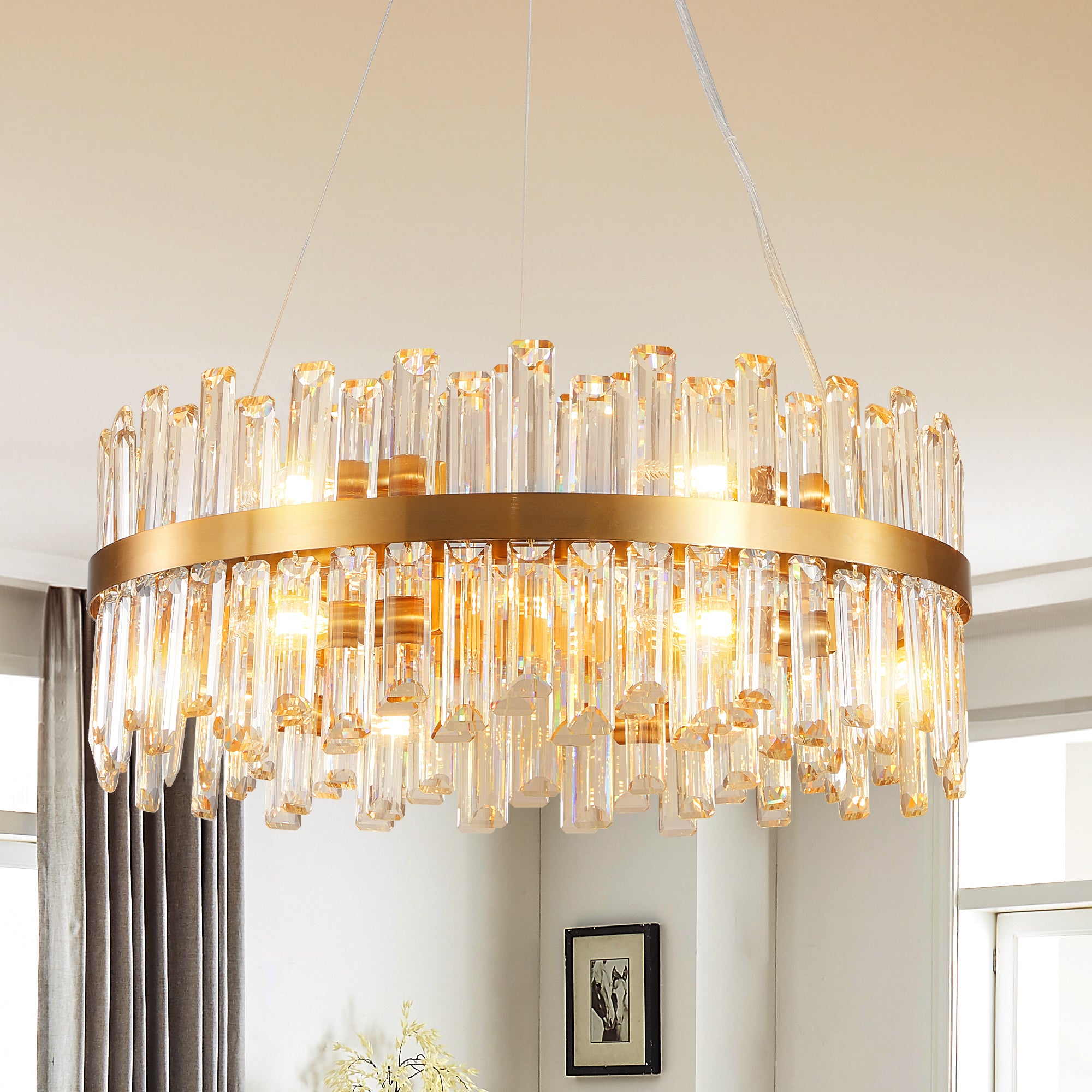23.6" Crystal Chandeliers with Metal Frame and LED Lighting