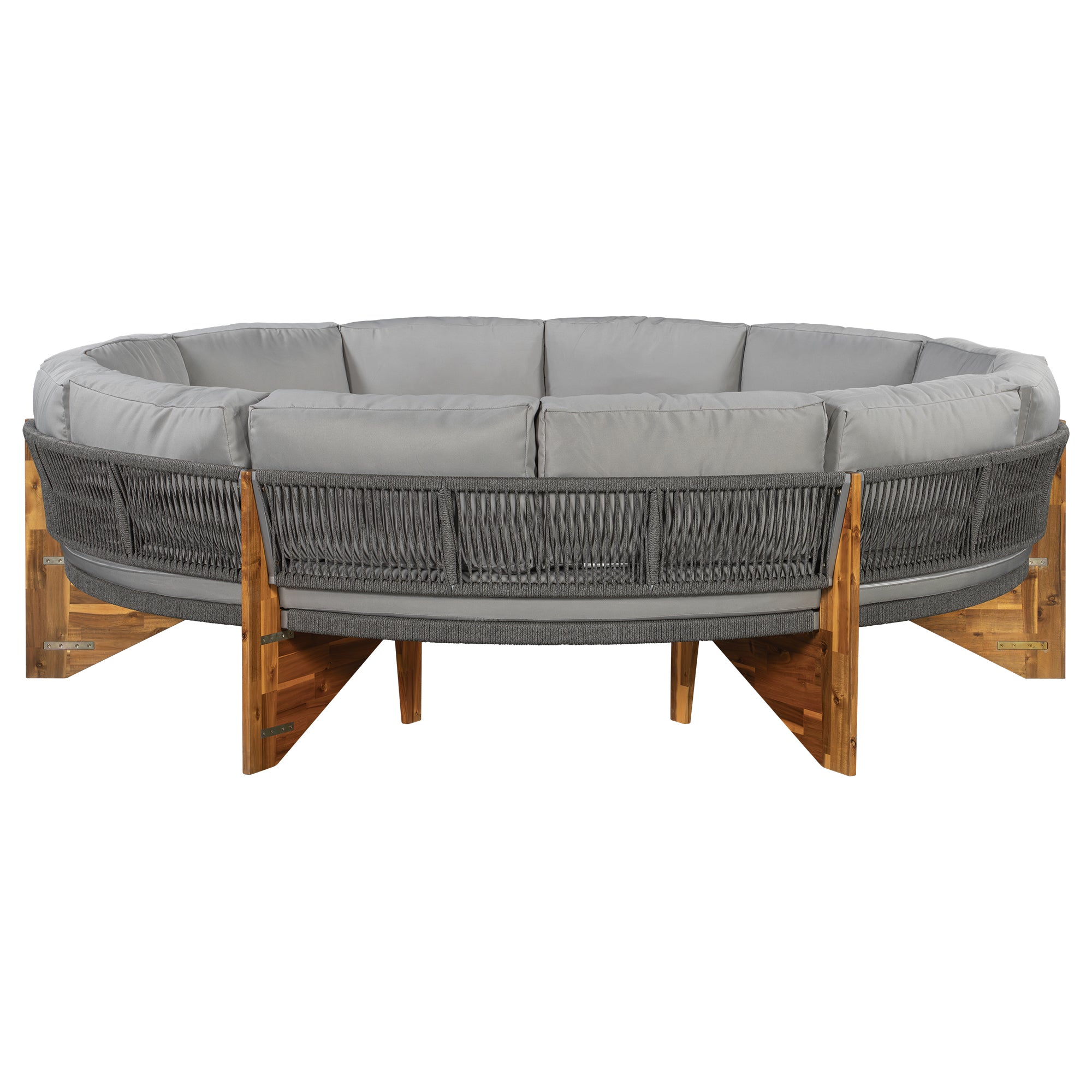 U_Style 3-Piece Outdoor Sofa Set for 6, 2 Semi-Circle Sofas + Acacia Wood Coffee Table, Weather-Resistant Patio Couch Set, Comfortable Garden & Backyard Furniture(old sku:WY000428AAA)
