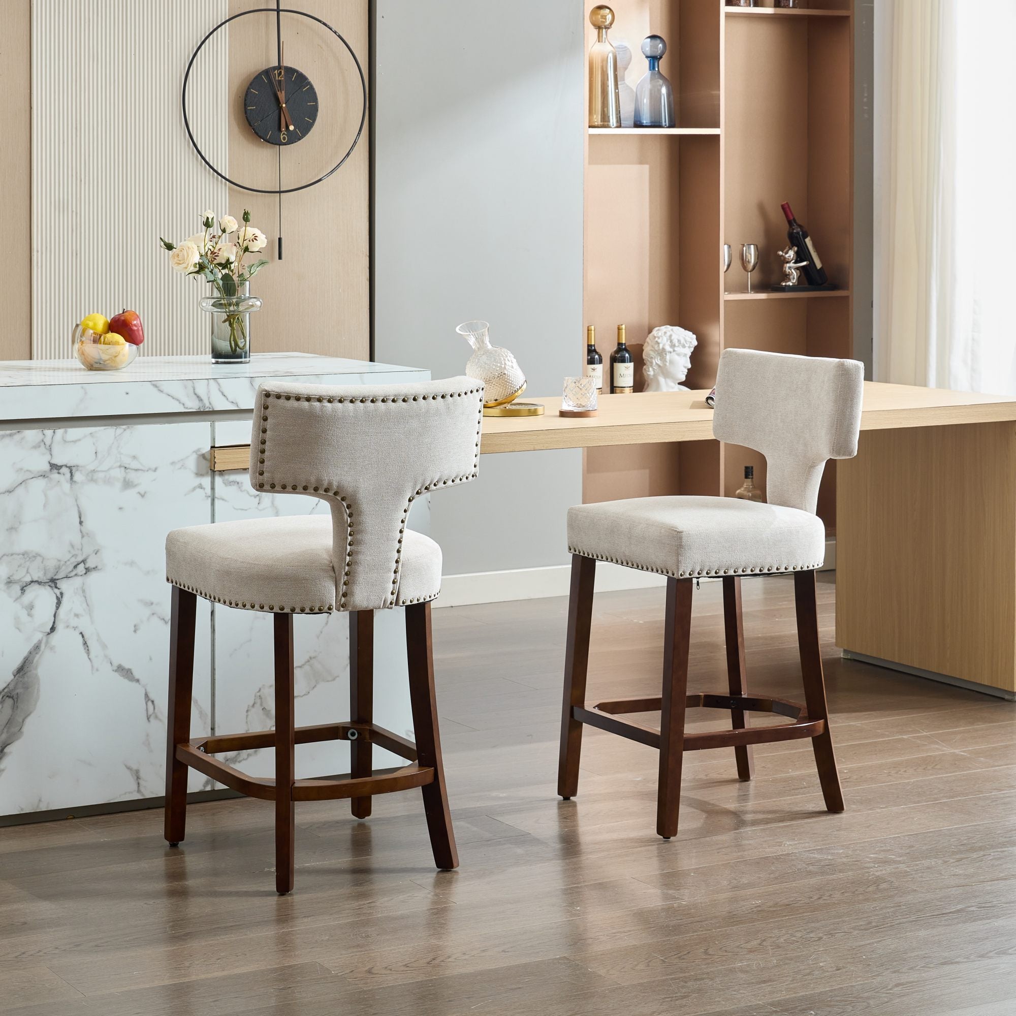 Upholstered T-Back Counter Height Bar Stools, Set of 2