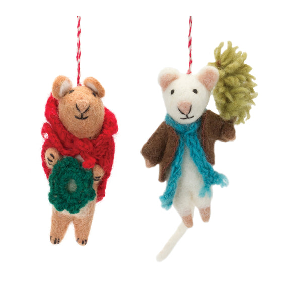 Felt Wool Mouse Ornament, Set of 6
