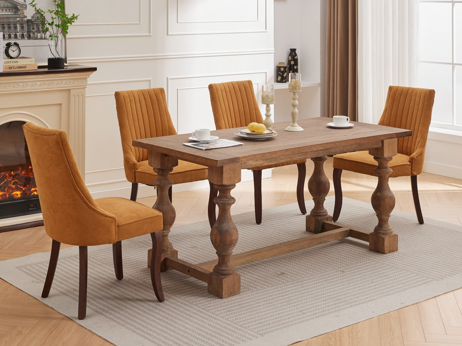 Rayon Cloth Flocking Linen Dining Chairs Channel Kitchen Dinner Chair Comfy Fabric Upholstered Accent Chair for Dining Room with Curved Solid Wood Legs,Set of 2 (Gold), SW1847GL