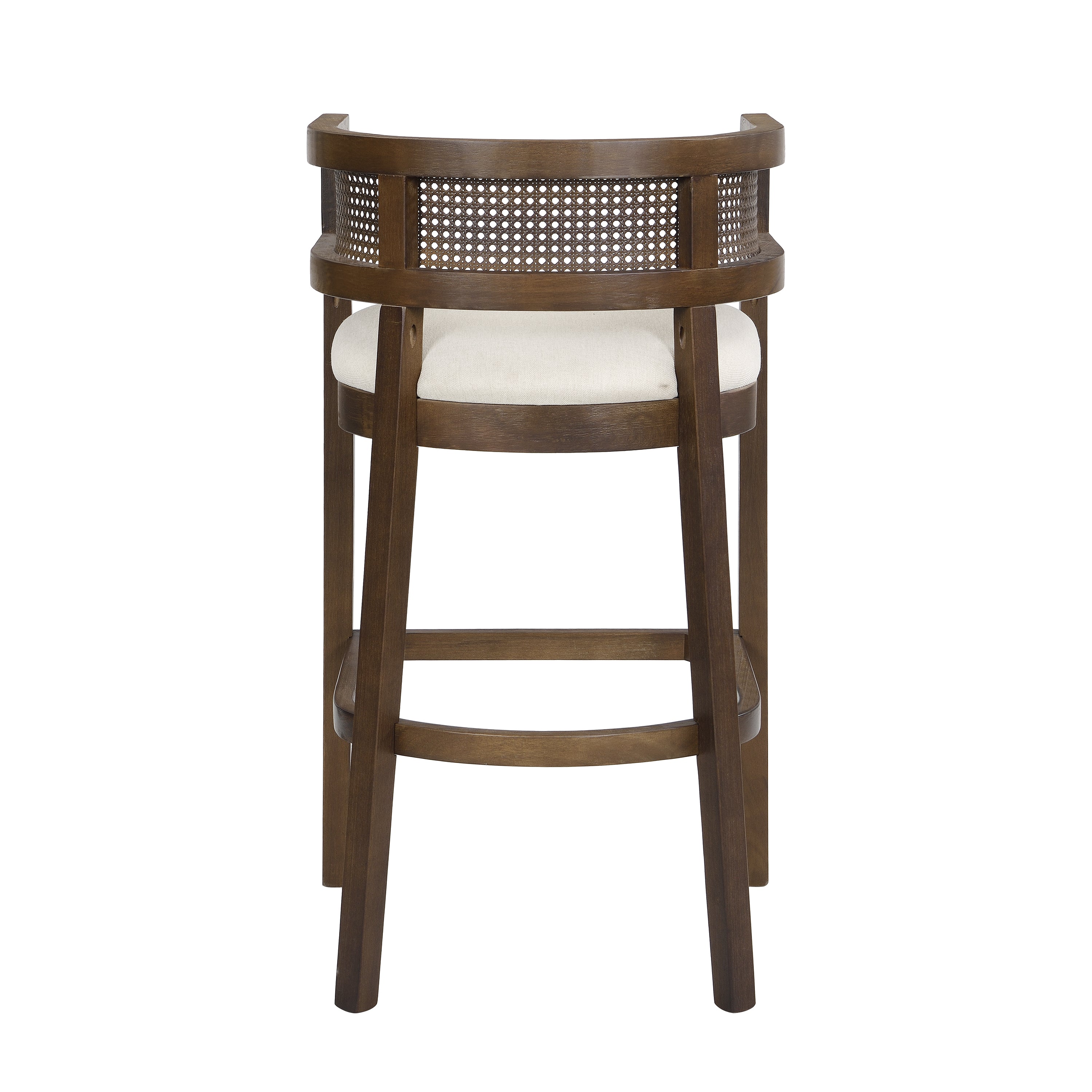 Wood And Rattan Upholstered Arm Bar Stools, Set of 2