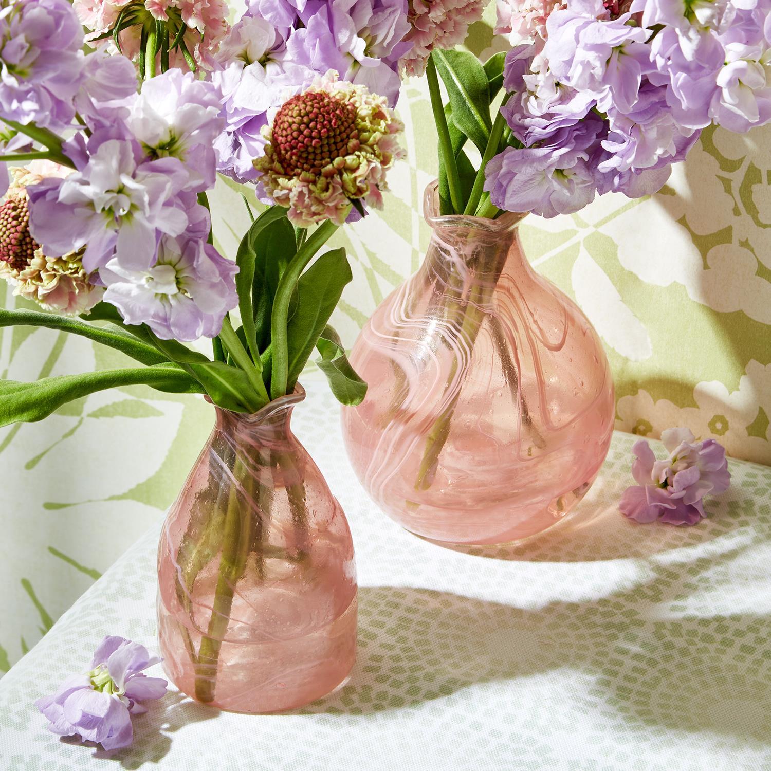 Pink Decorative Bottle / Vases with White Swirl, Set of 5