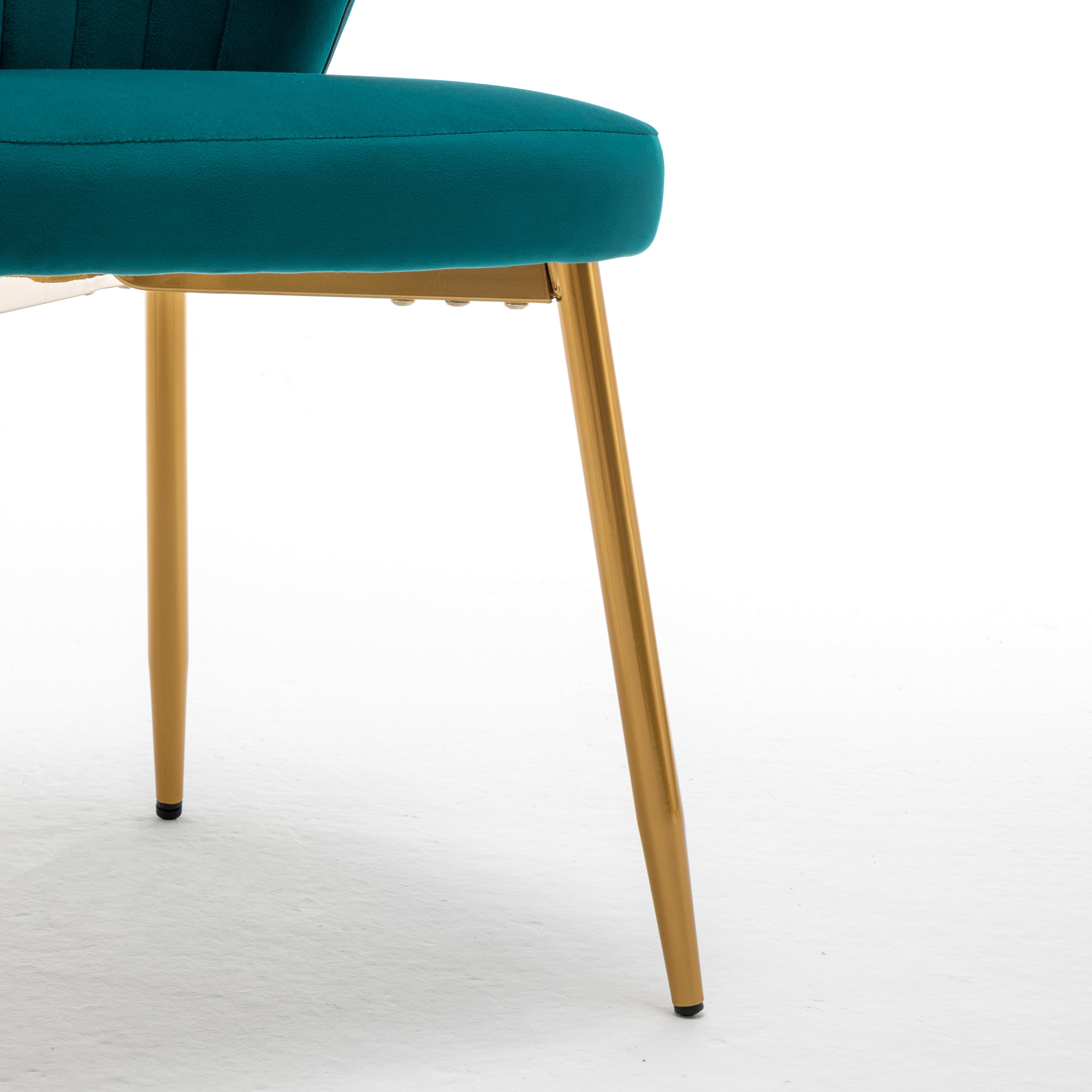 Modern Velvet Armless Accent Chair, Channel Tufted Dining Chair with Gold Metal Legs, Upholstered Side Chair for Living Room Bedroom Small Spaces