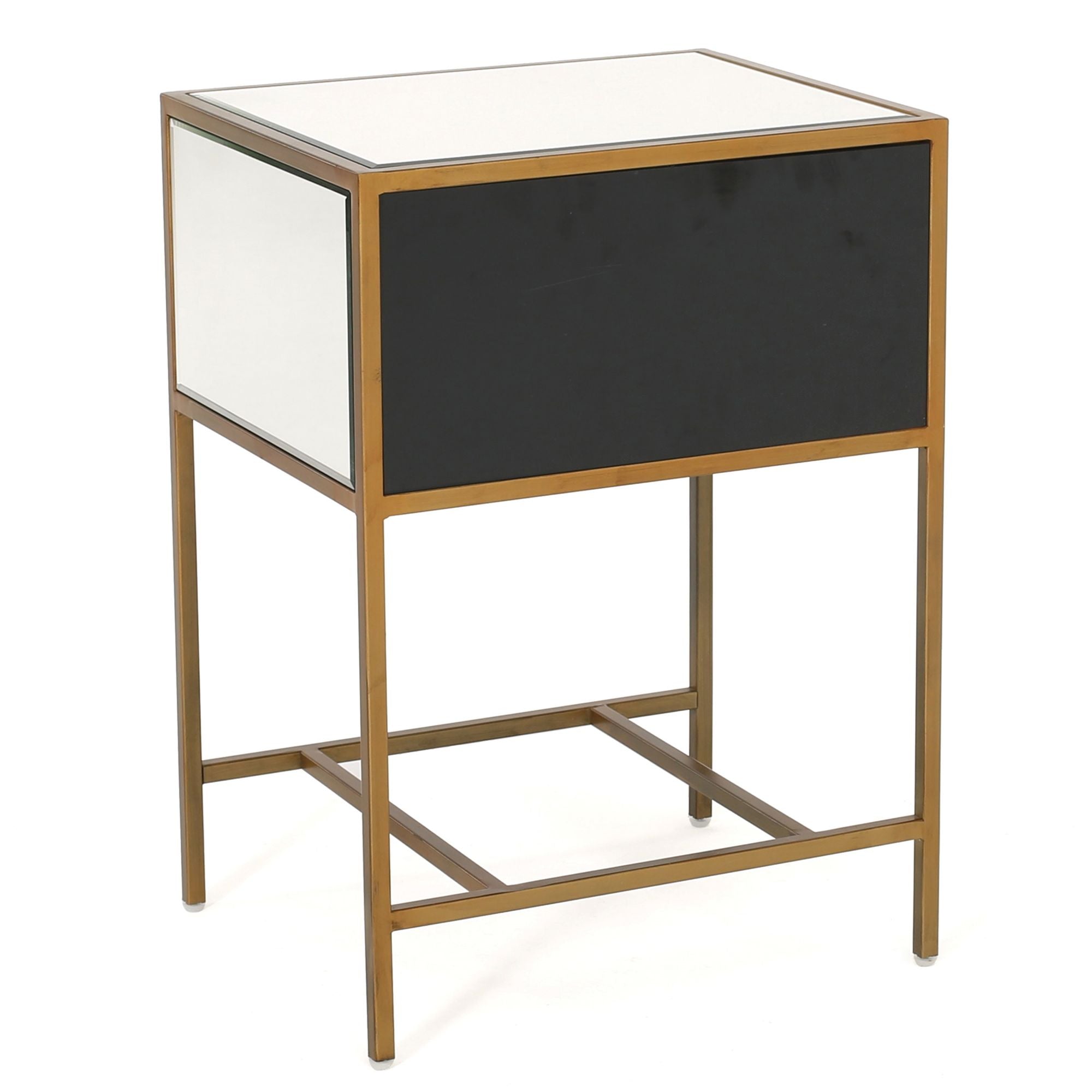 Mirror Side Table with Drawer and Metal Frame