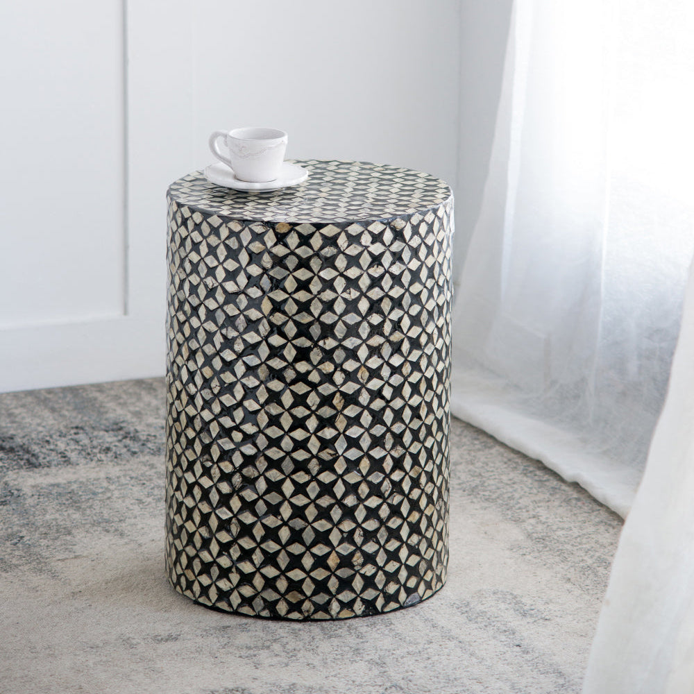 Black Round Pillar Capiz Accent Stool