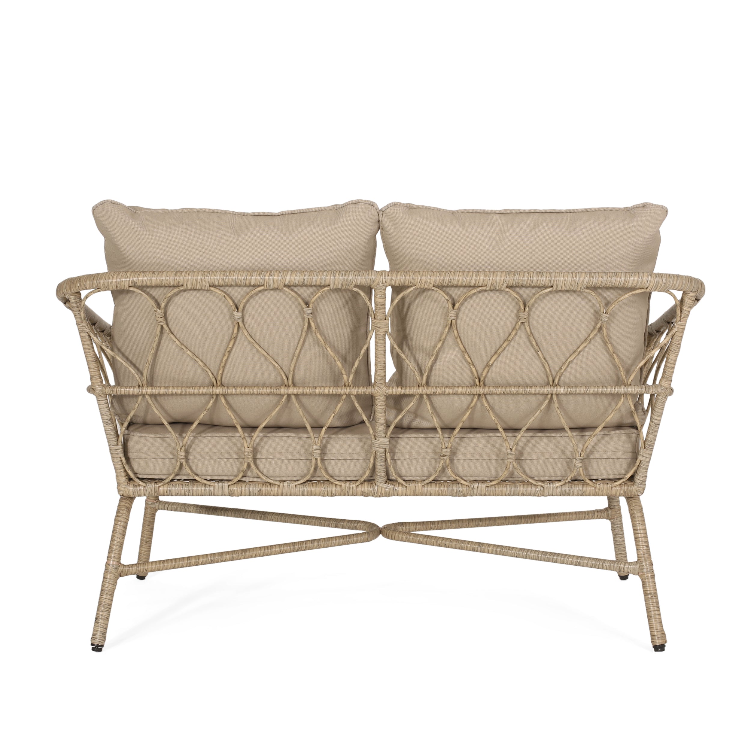 Zircon Outdoor Loveseat with Woven Wicker Weave Design and Back Cushion
