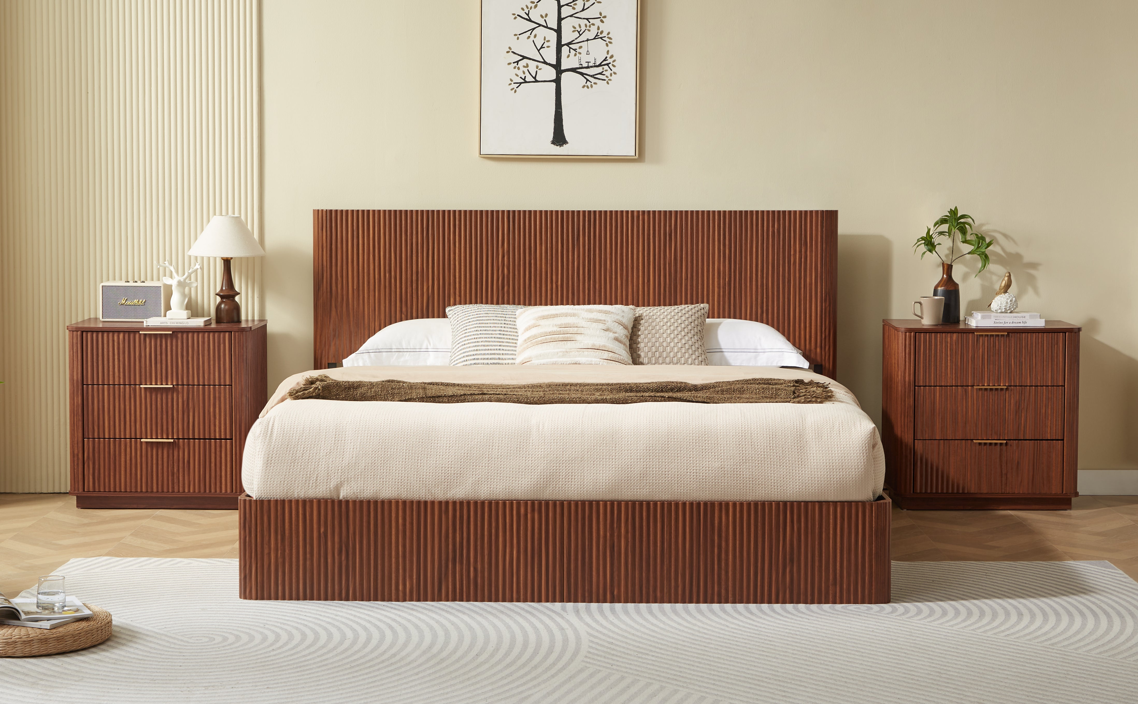 Fluted Lift Up Storage Bed