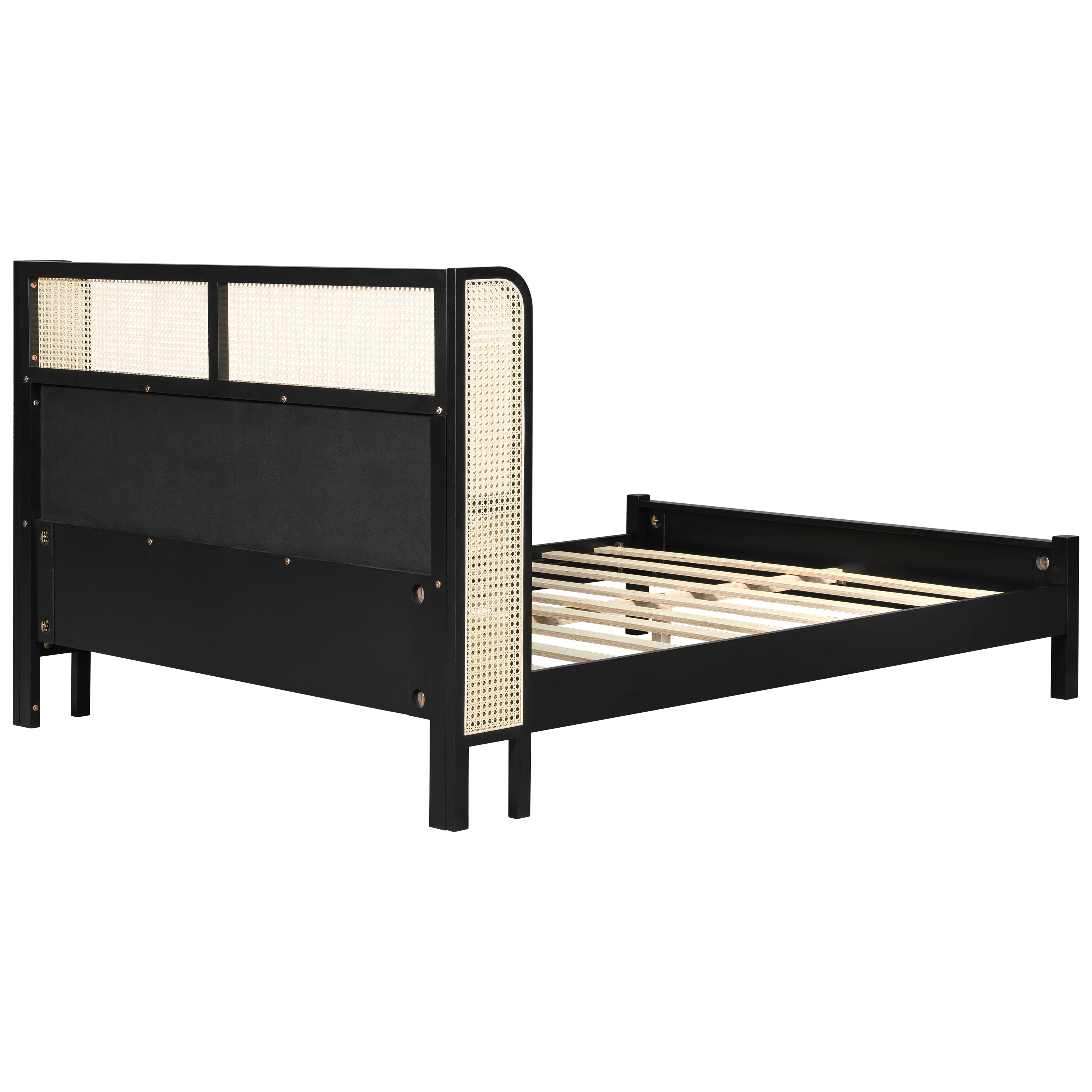 Bed Frame with Solid Wood Headboard, Black with Green