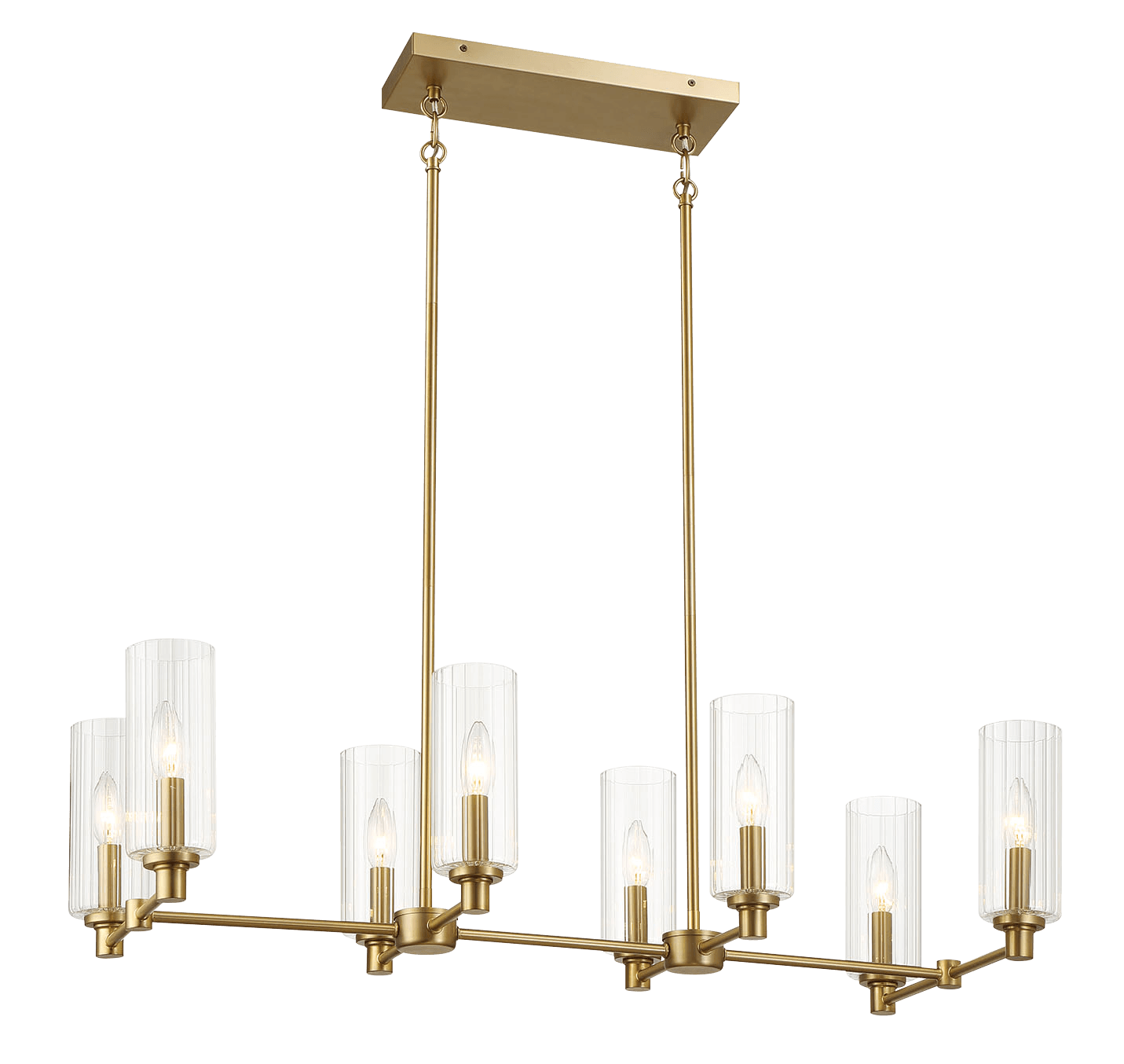 8-Light Chandelier with Clear Ribbed Glass Shade and Metal Frame
