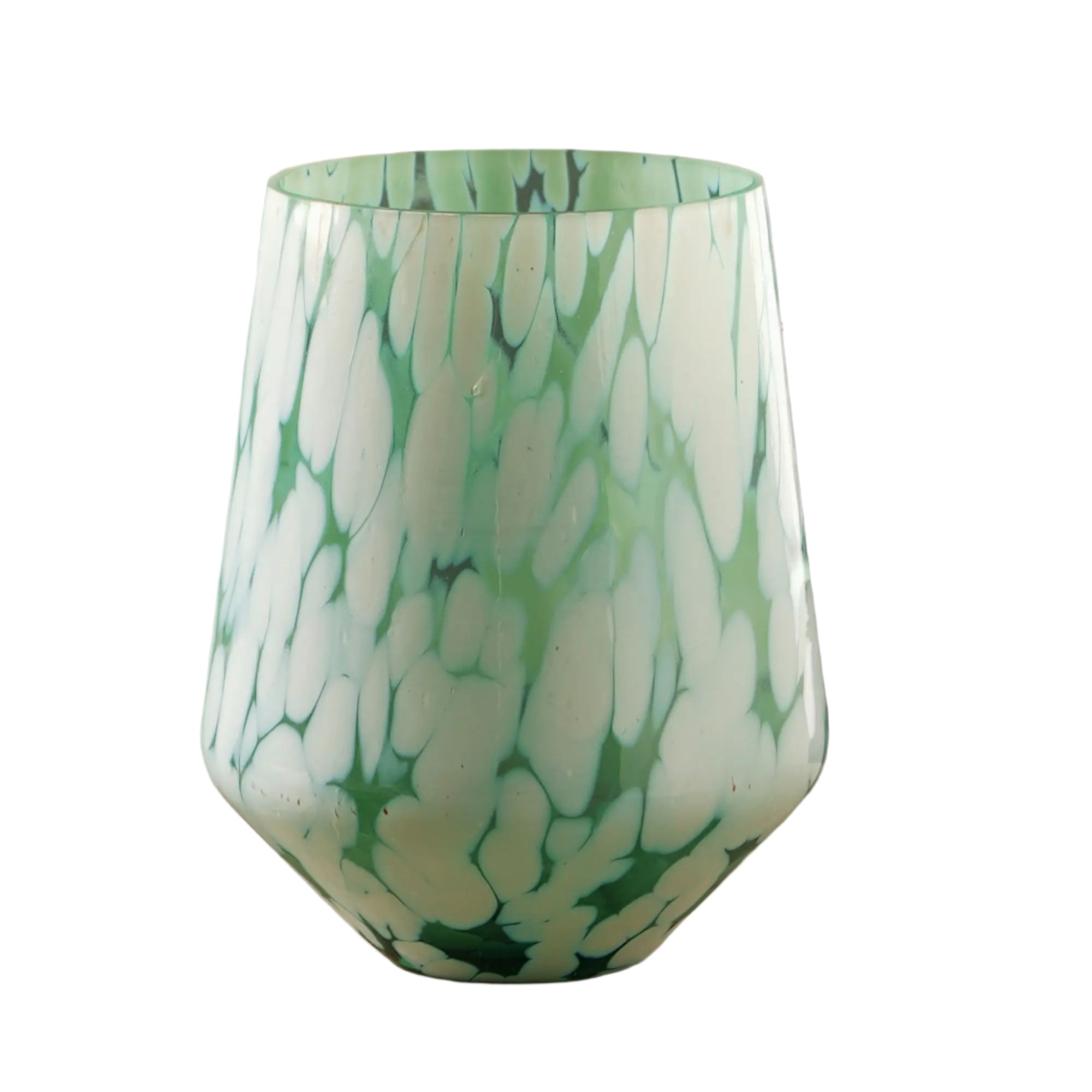 White Splutter Green Glass Hurricane