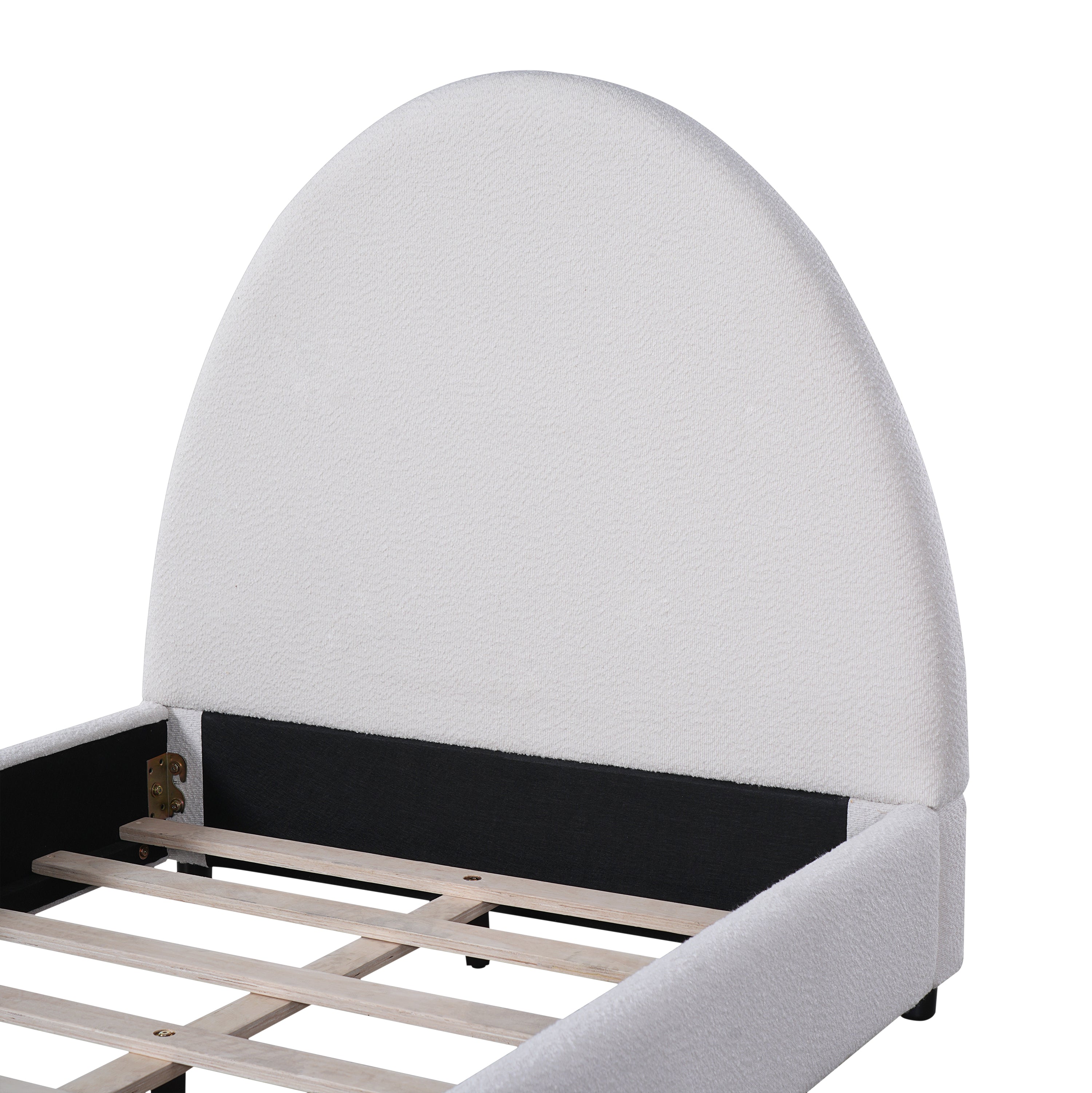 Bed Frame With Boucle Upholstered Round Curved Headboard