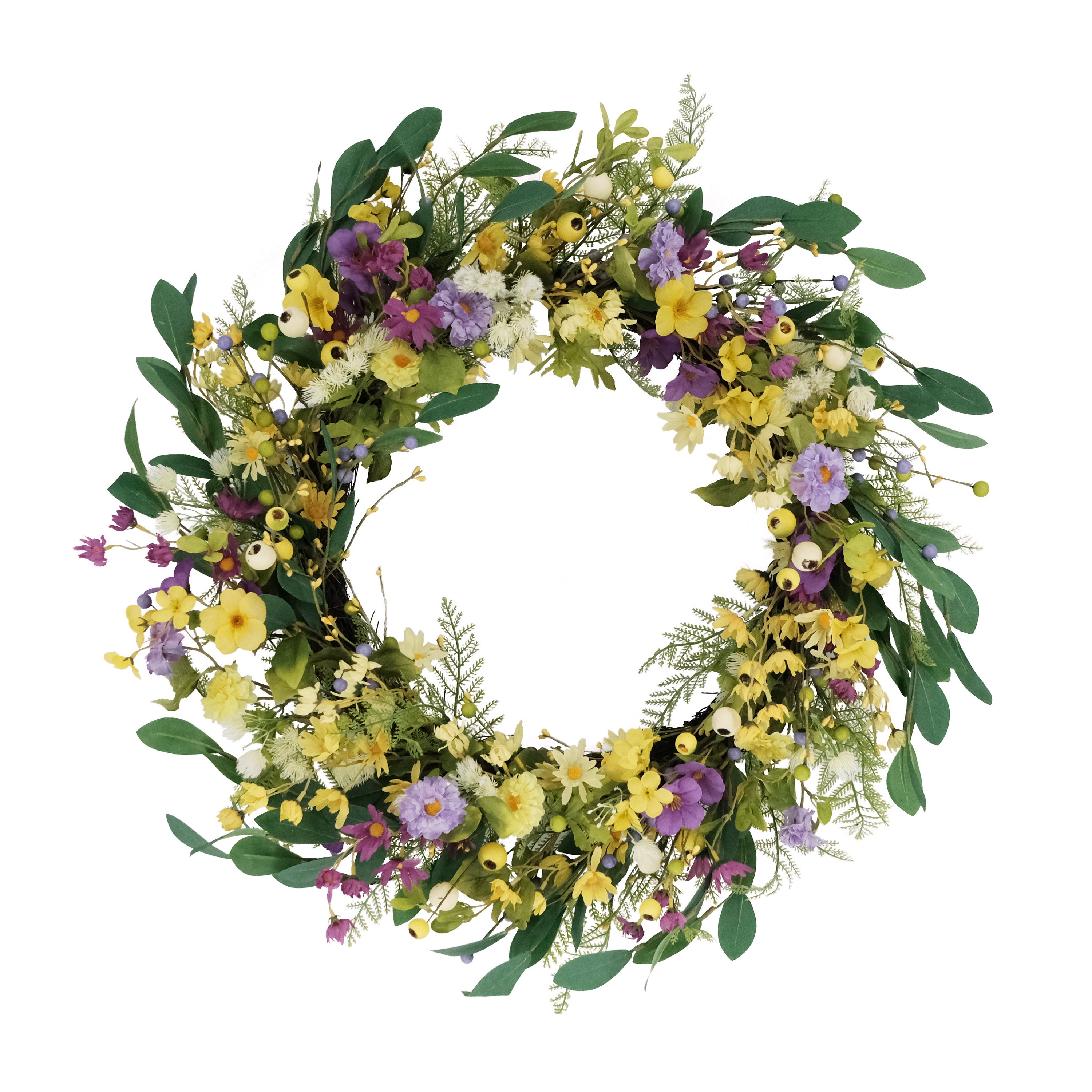 30" Artificial Dogwood and Daisy and Poppy Floral Spring Wreath