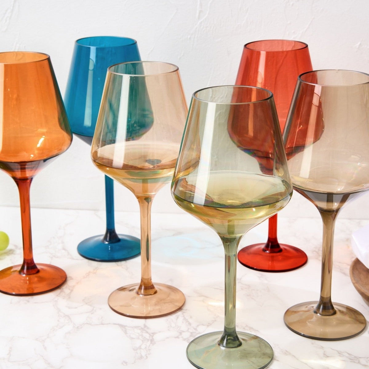 European Multicolor Plastic Wine Glasses Set of 6