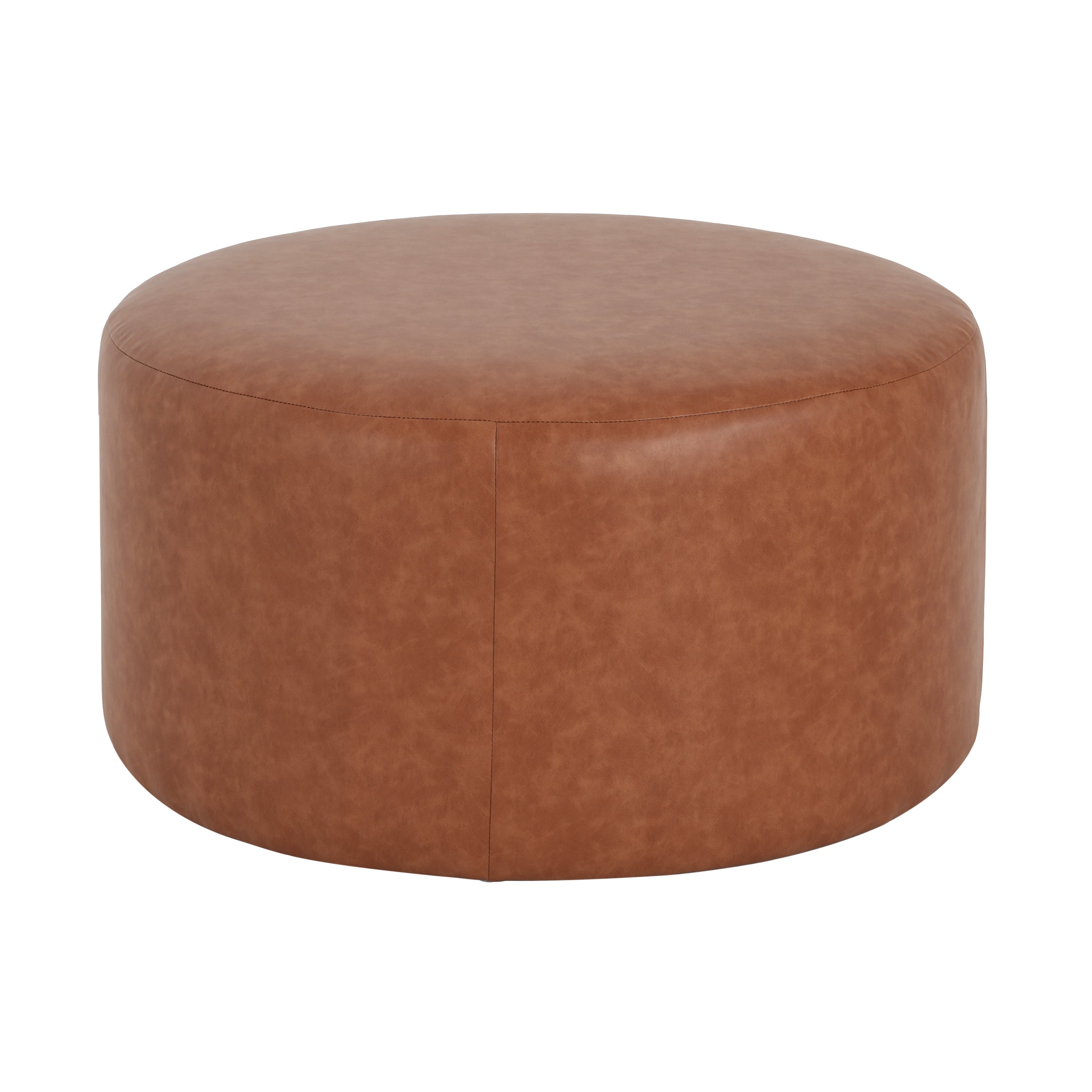 Upholstered Round Vegan Leather Ottoman