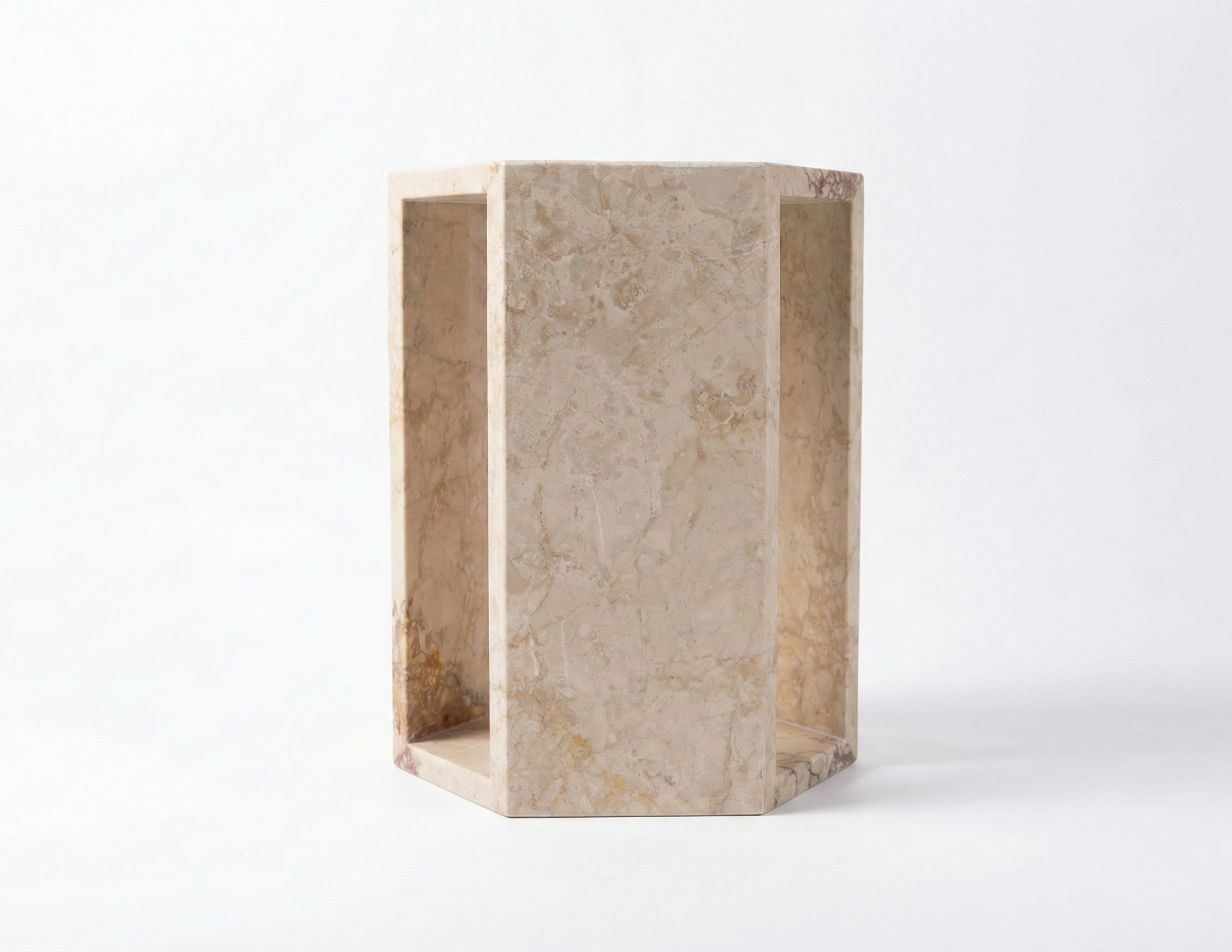 Rose Tea Vein Natural Pink Marble Hexagon Side Table