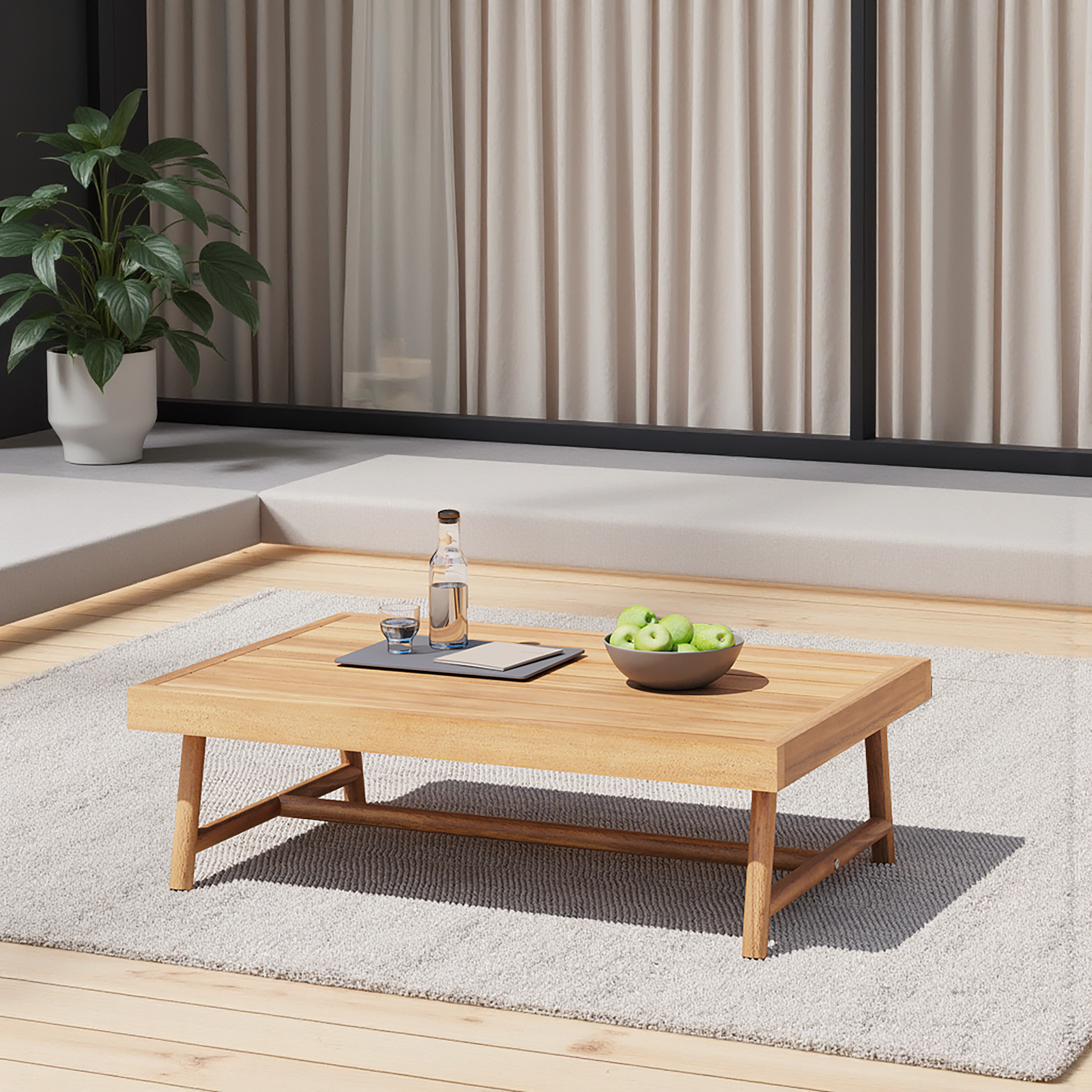 Indira Outdoor Acacia Wood Rectangle Coffee Table